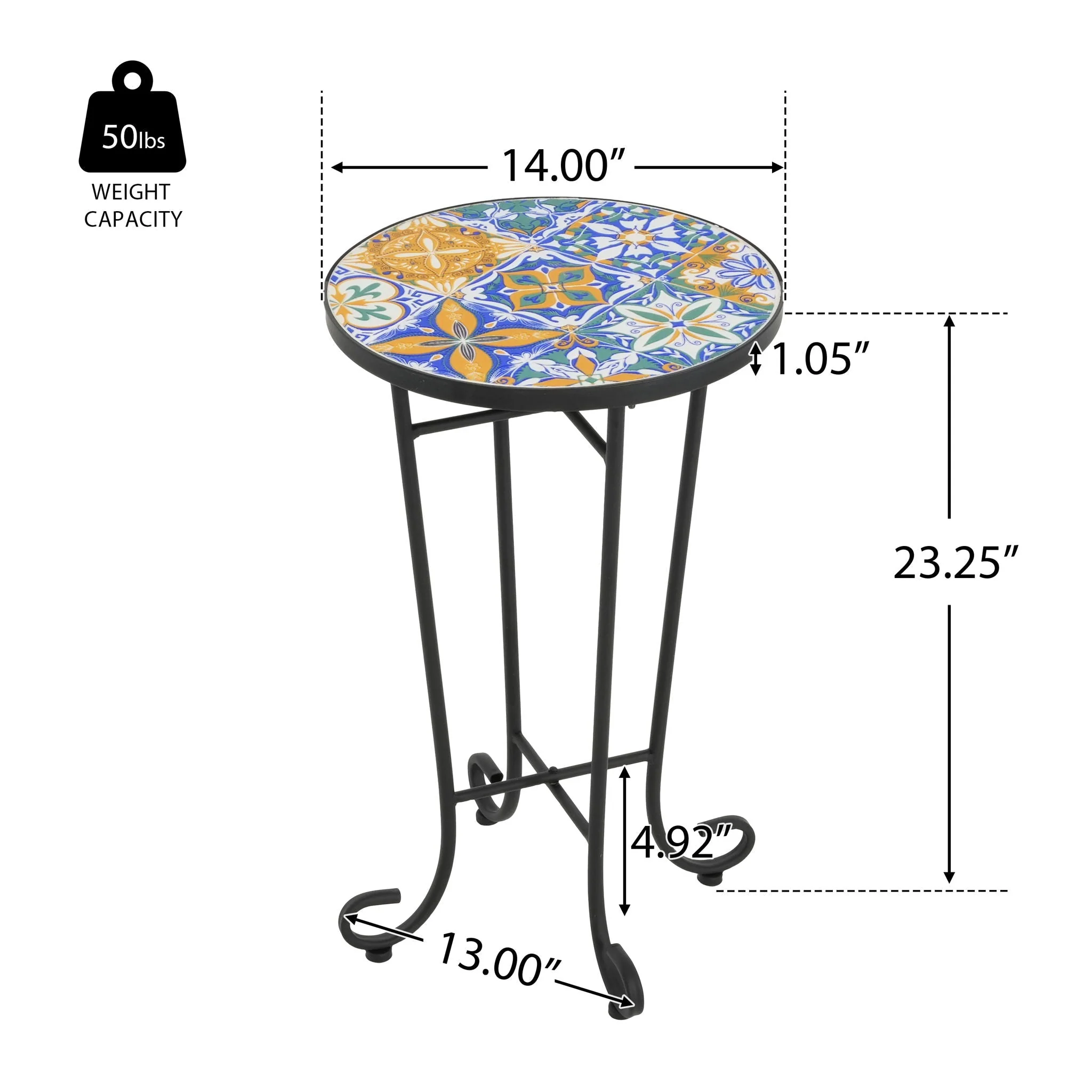 French Country Patio Side Table With Vibrant Tile Top - Image 5
