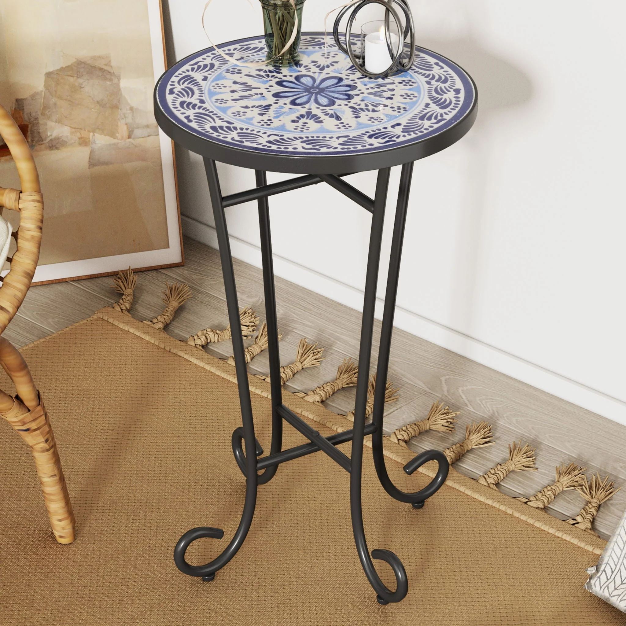 French Country Patio Side Table With Vibrant Tile Top - Image 7