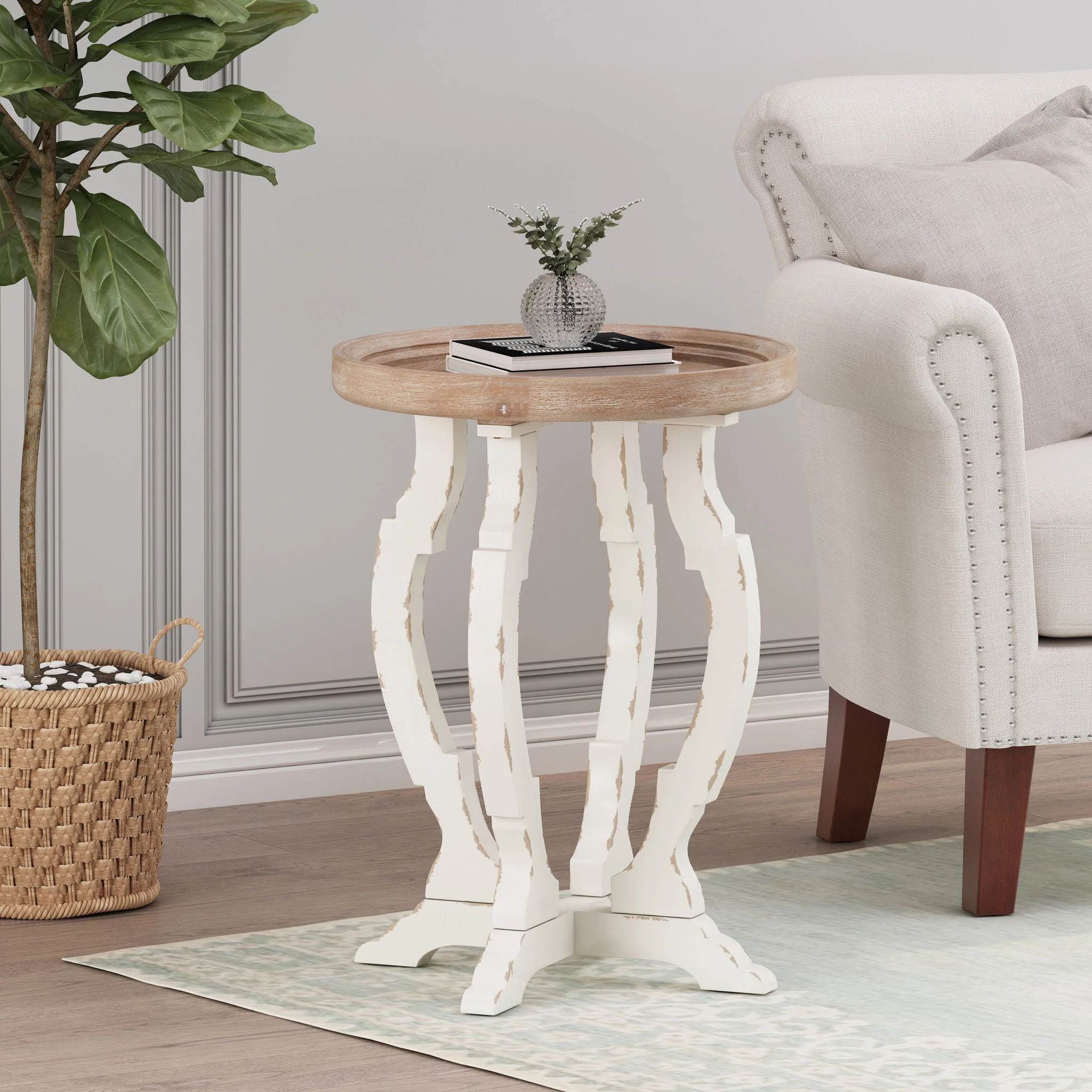 French Country Style Accent Table With Hourglass Design - Image 3