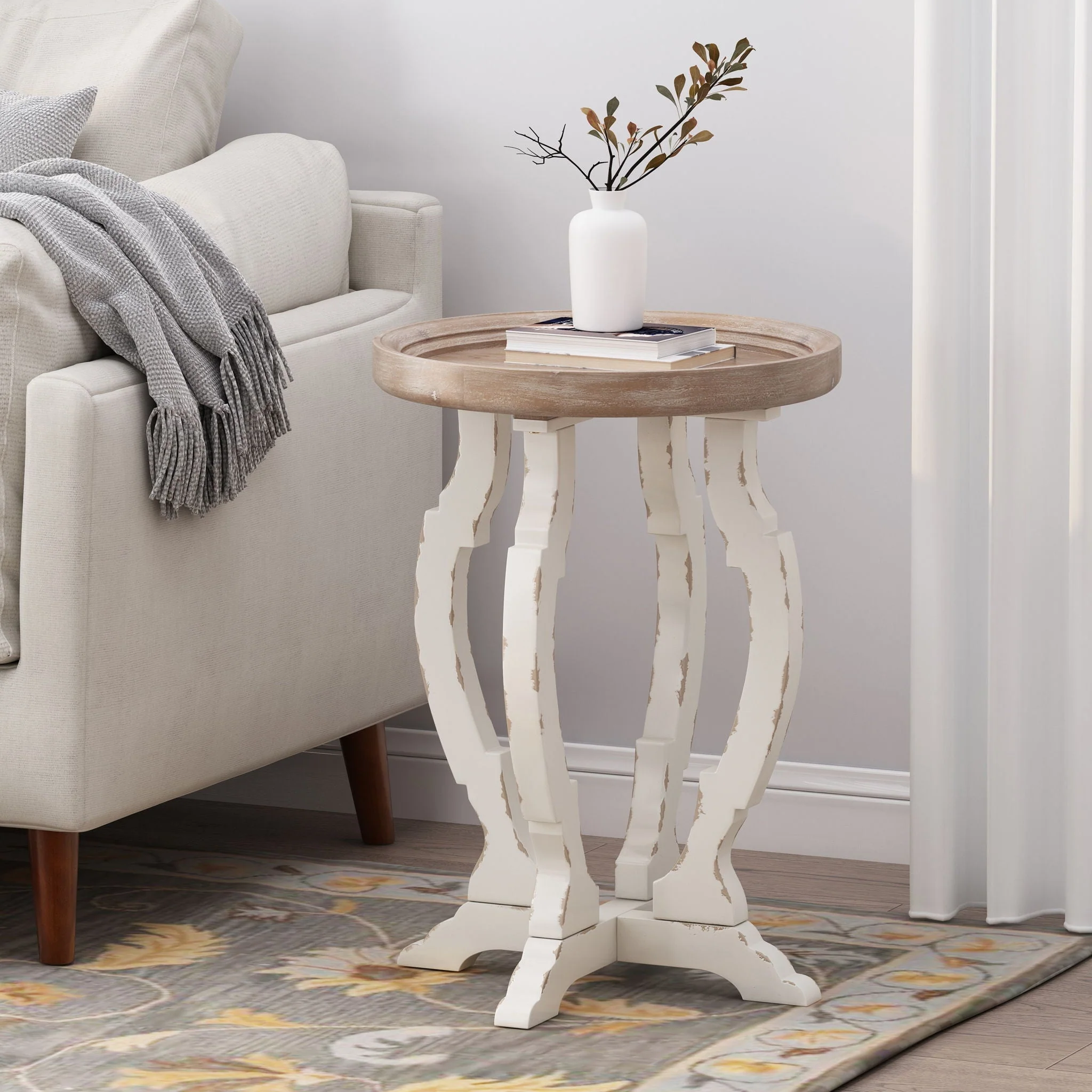 French Country Style Accent Table With Hourglass Design - Image 4