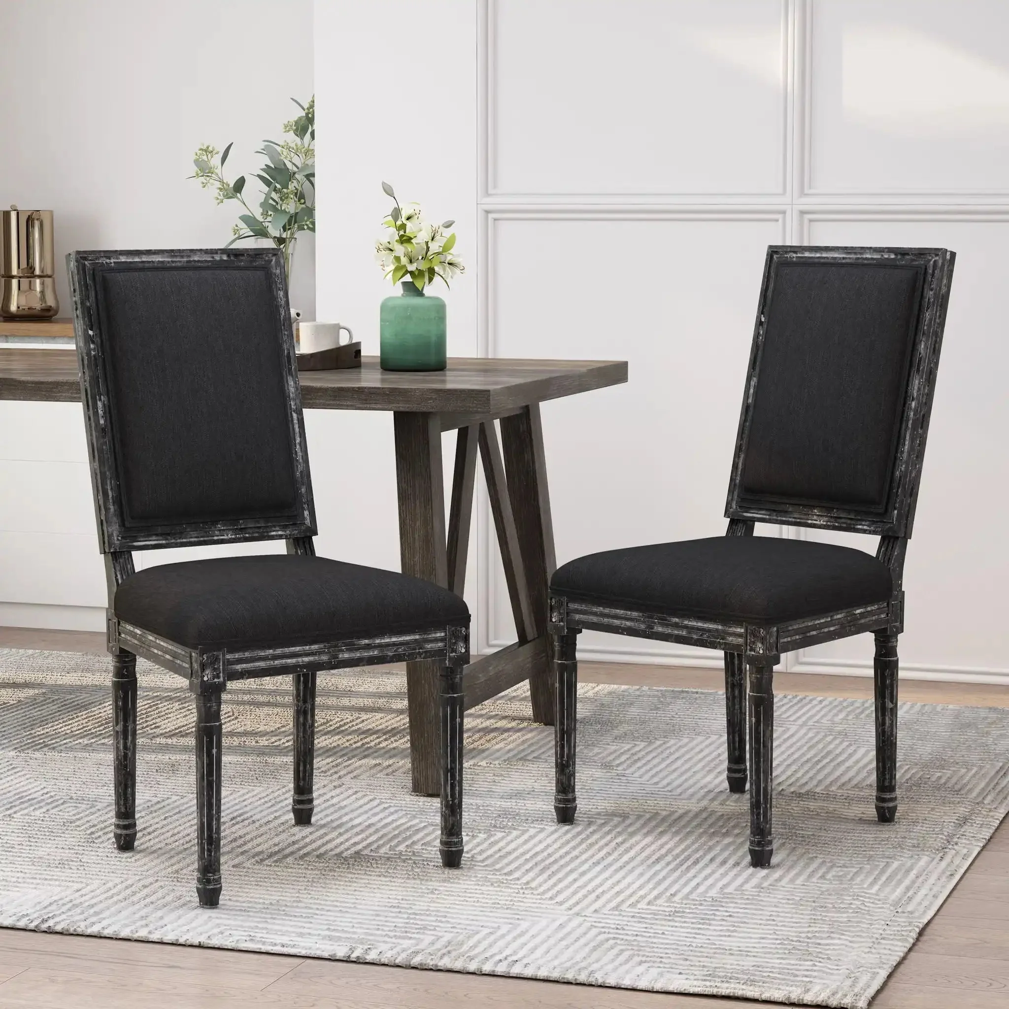 French Country Style Dining Chair With Upholstered Seating And Fluted Legs - Image 14