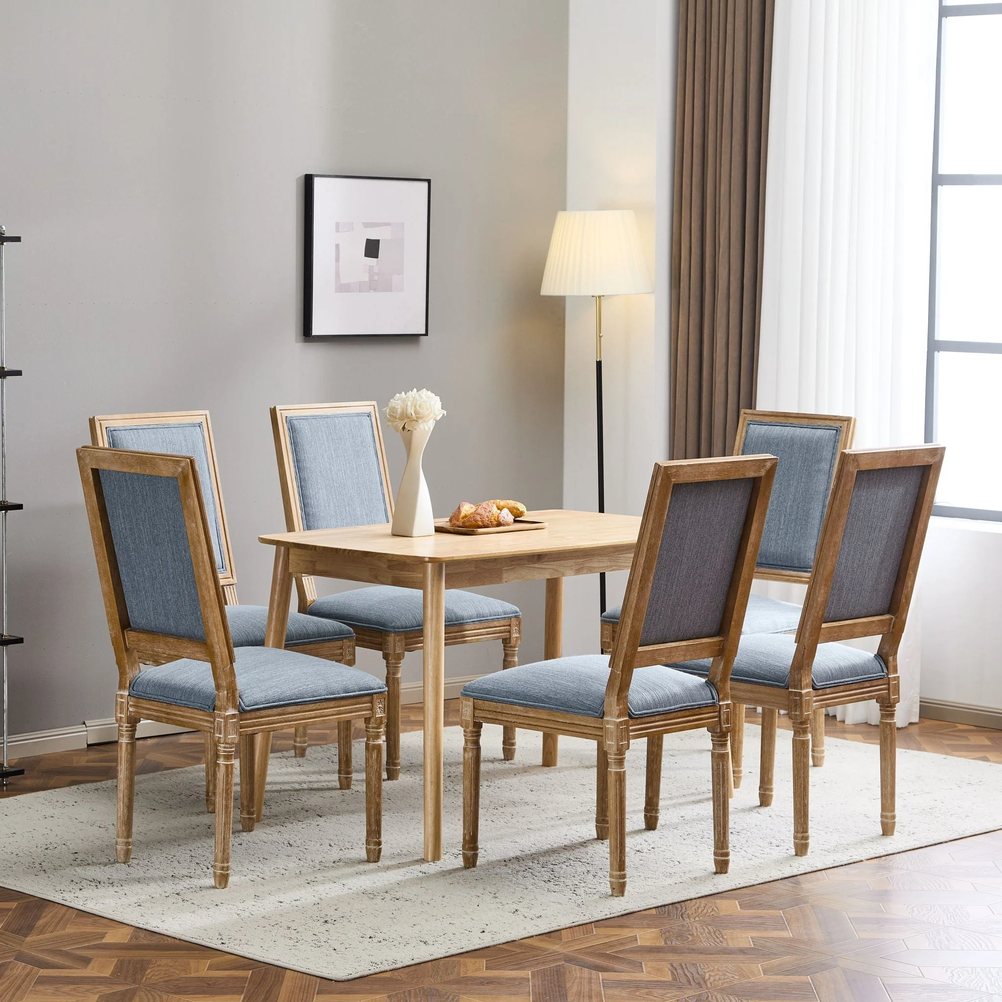 French Country Style Dining Chair With Upholstered Seating And Fluted Legs - Image 15
