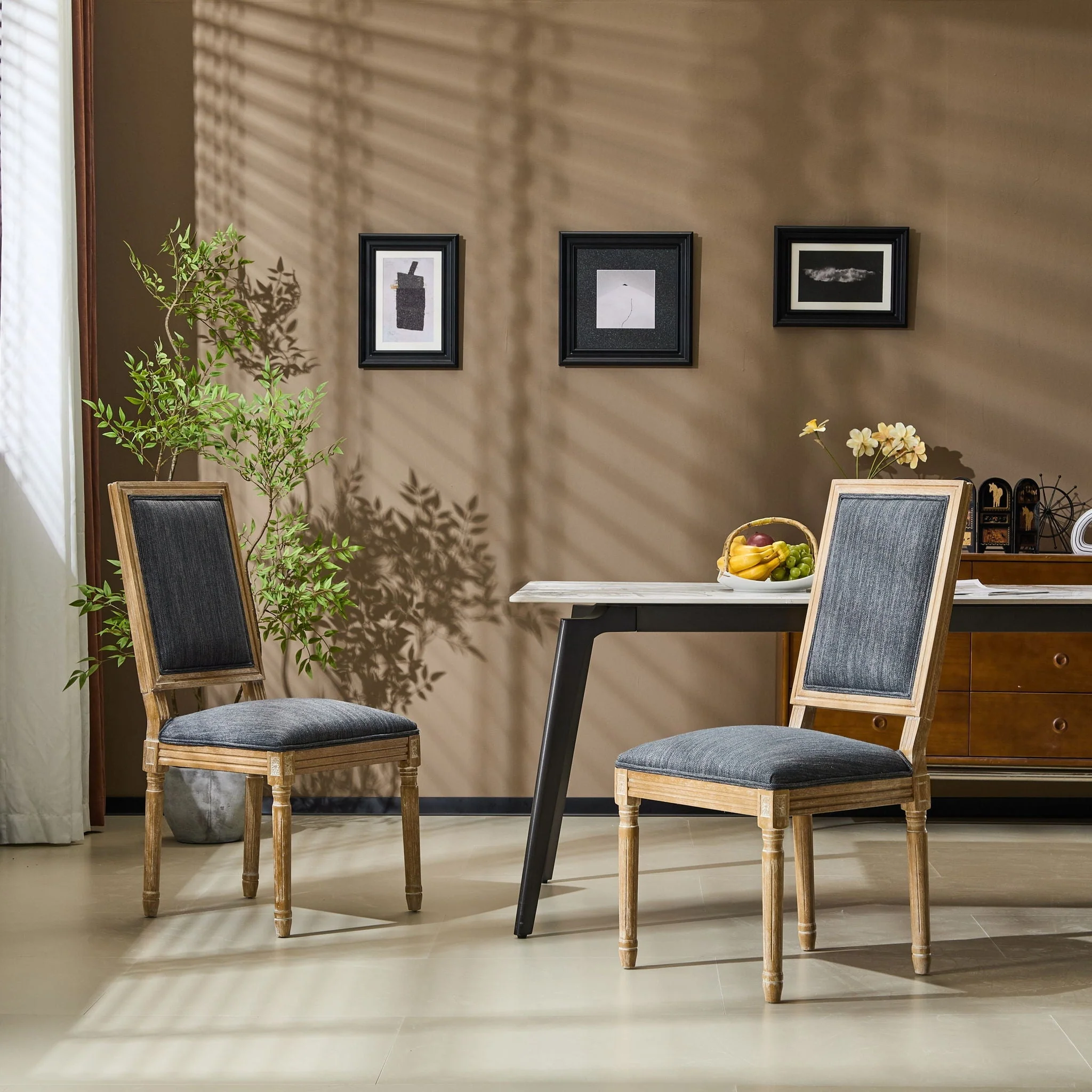 French Country Style Dining Chair With Upholstered Seating And Fluted Legs - Image 18