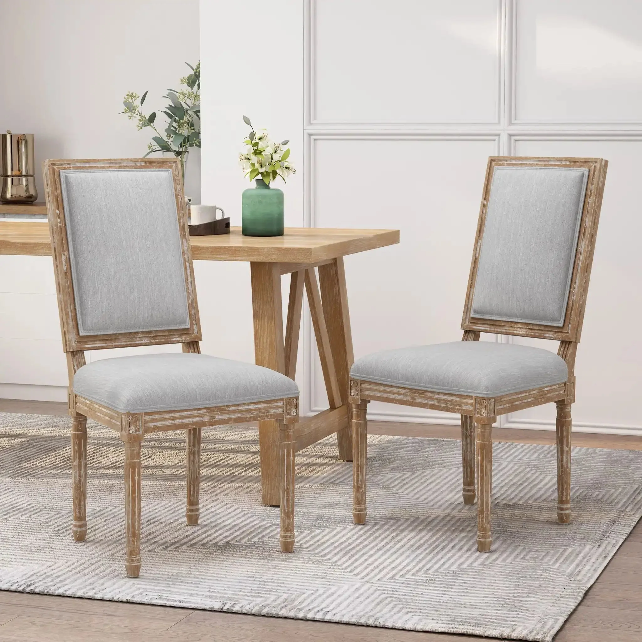 French Country Style Dining Chair With Upholstered Seating And Fluted Legs - Image 22