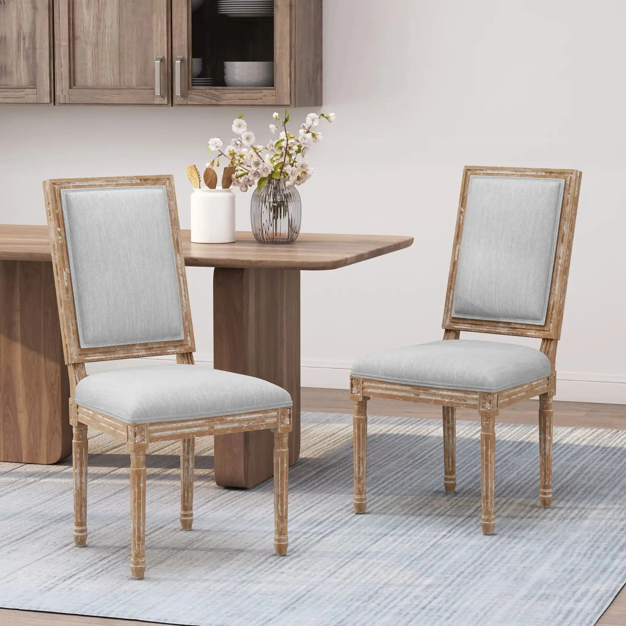 French Country Style Dining Chair With Upholstered Seating And Fluted Legs - Image 23