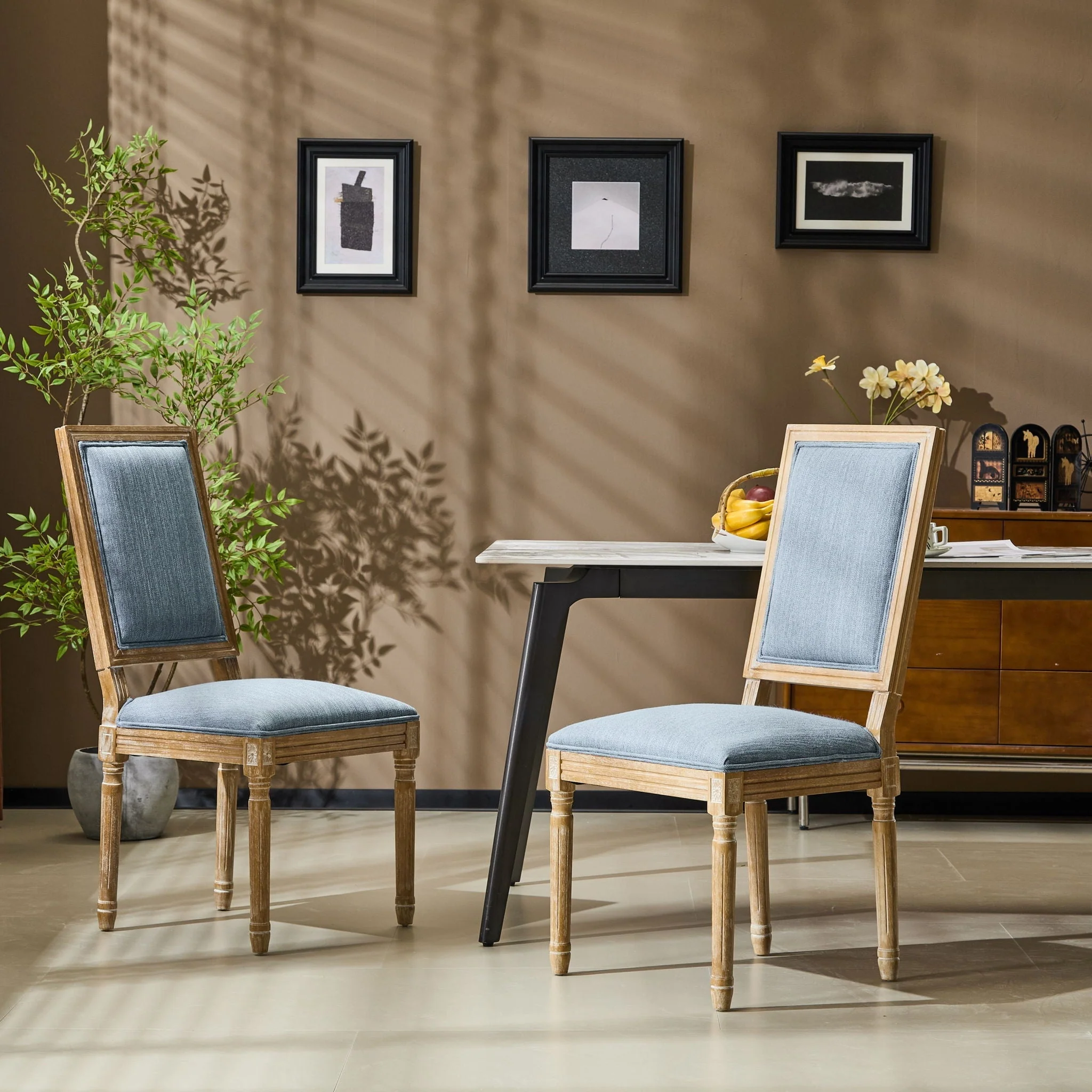 French Country Style Dining Chair With Upholstered Seating And Fluted Legs - Image 25