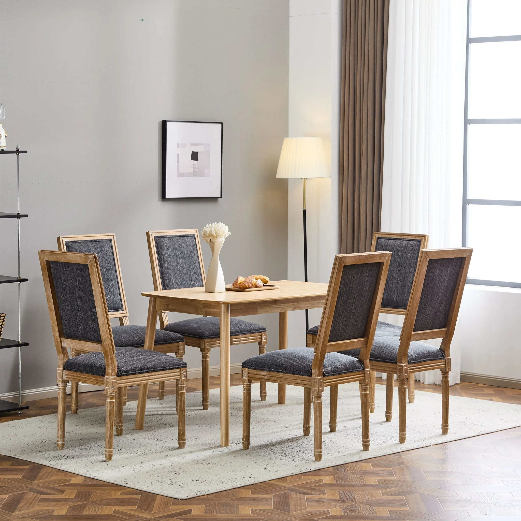 French Country Style Dining Chair With Upholstered Seating And Fluted Legs - Image 26