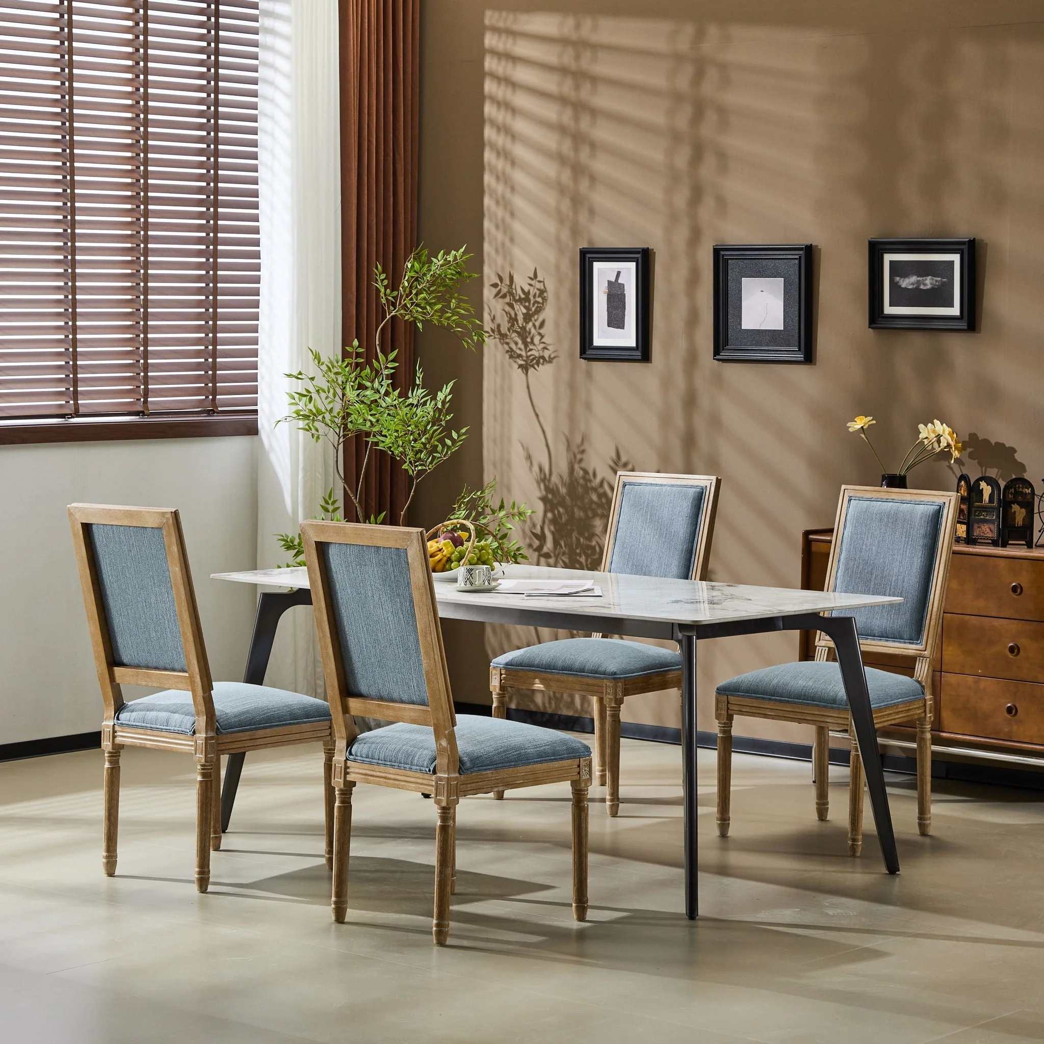 French Country Style Dining Chair With Upholstered Seating And Fluted Legs - Image 27