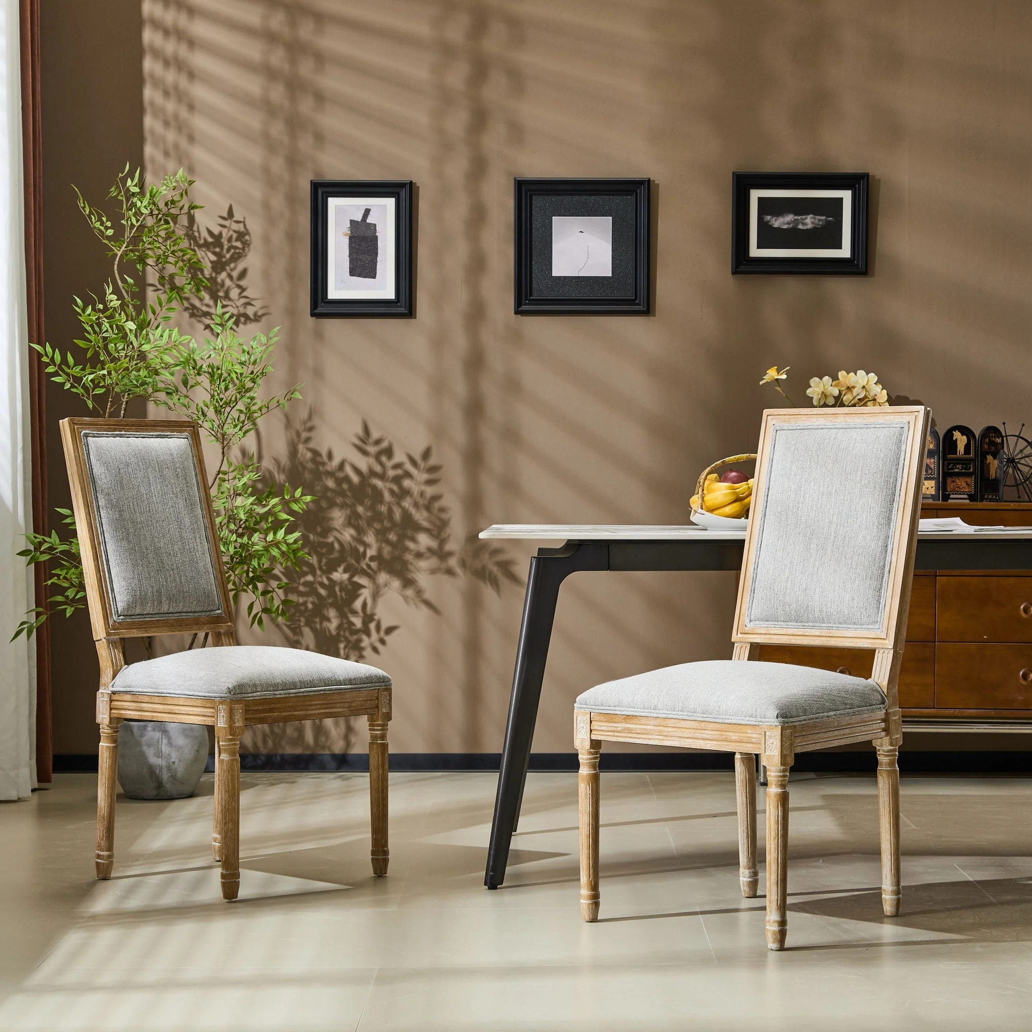 French Country Style Dining Chair With Upholstered Seating And Fluted Legs - Image 28