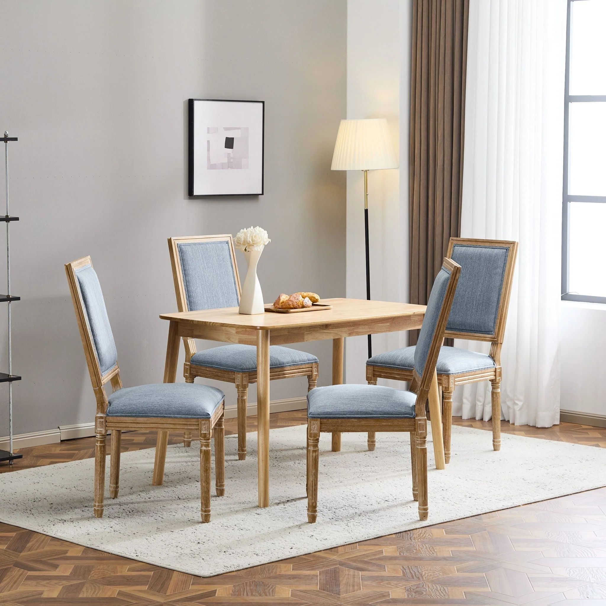 French Country Style Dining Chair With Upholstered Seating And Fluted Legs - Image 29