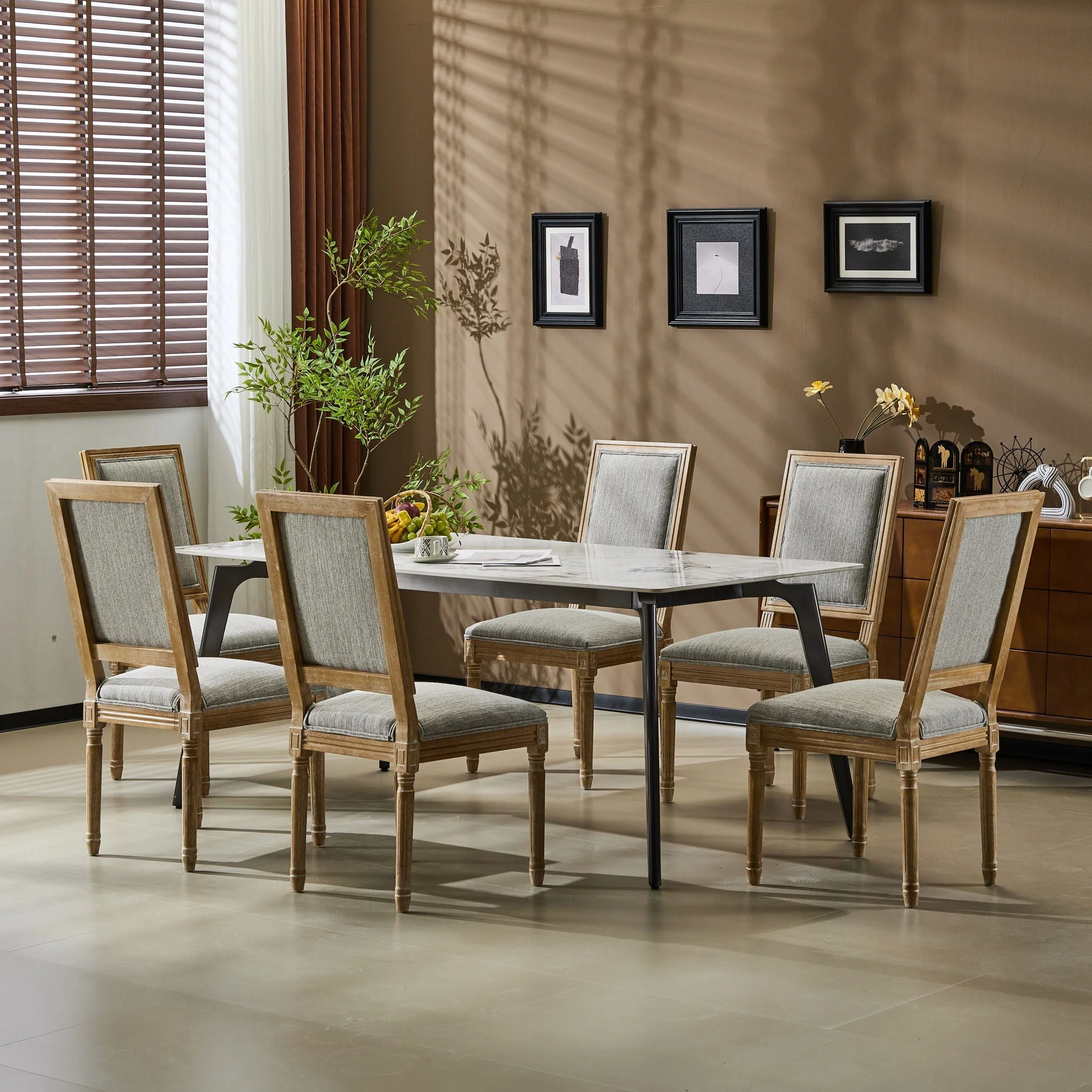 French Country Style Dining Chair With Upholstered Seating And Fluted Legs - Image 30
