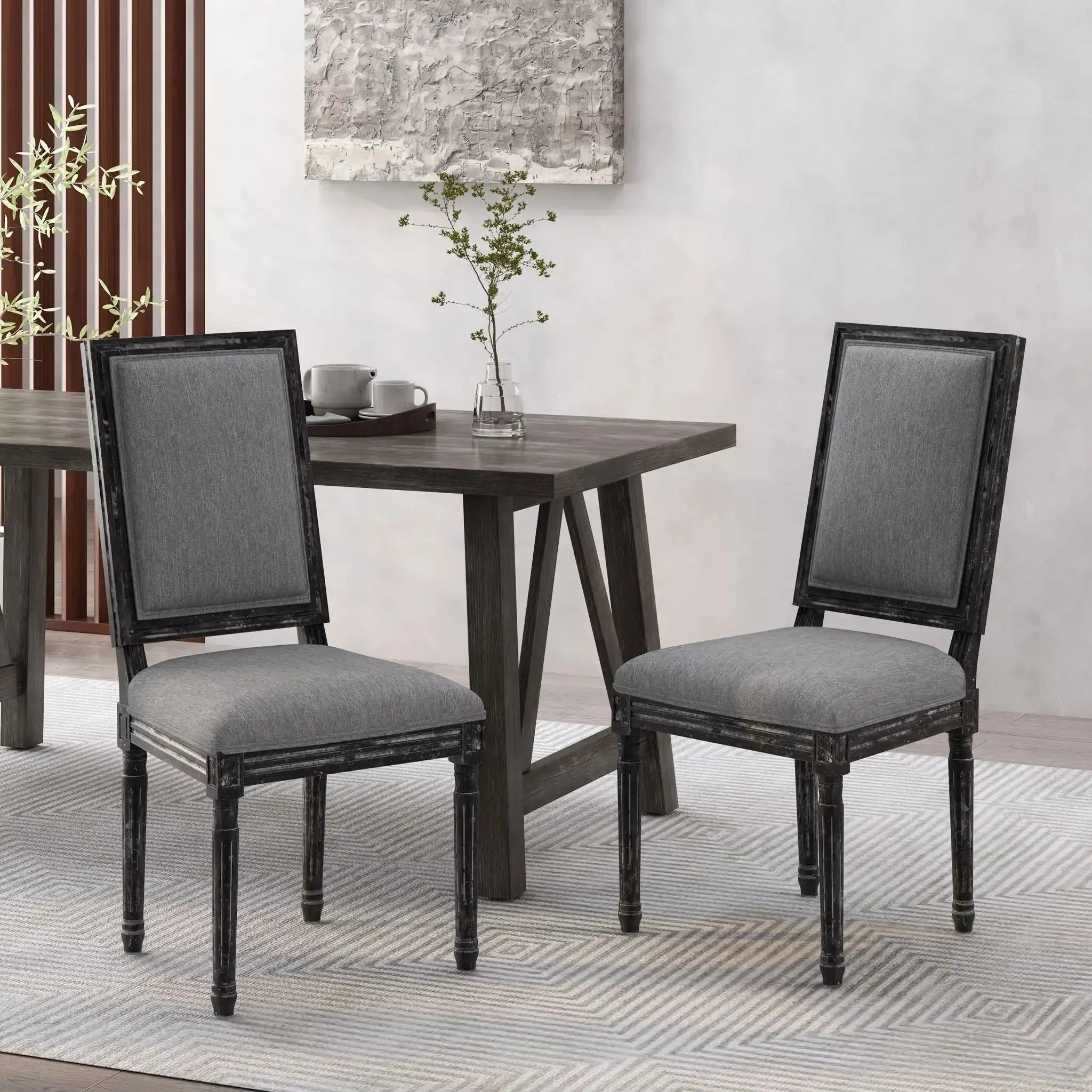 French Country Style Dining Chair With Upholstered Seating And Fluted Legs - Image 32