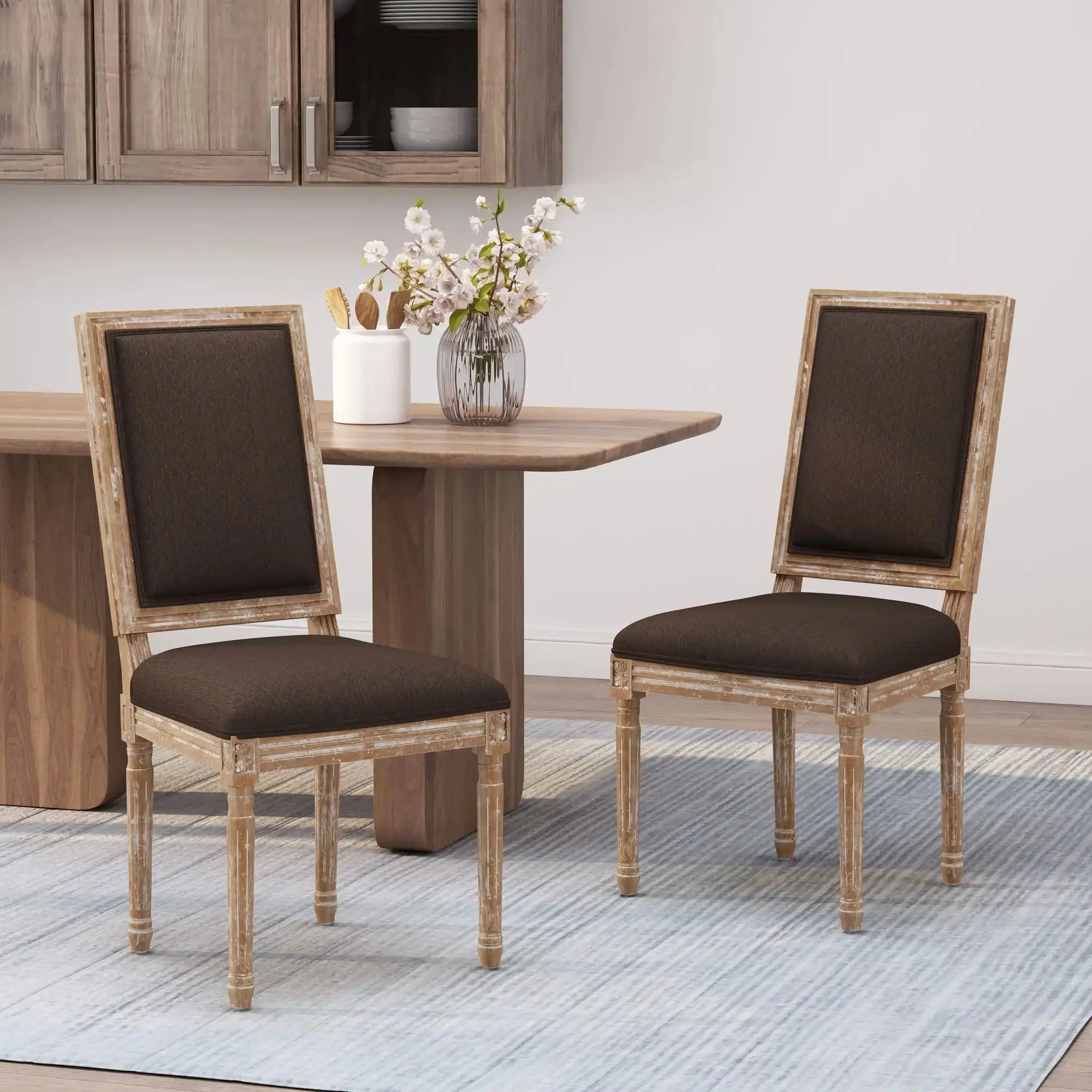 French Country Style Dining Chair With Upholstered Seating And Fluted Legs - Image 33