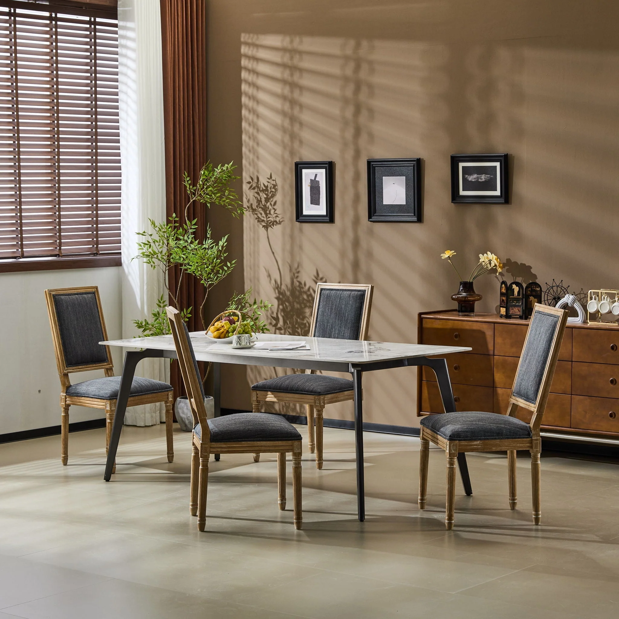 French Country Style Dining Chair With Upholstered Seating And Fluted Legs - Image 34