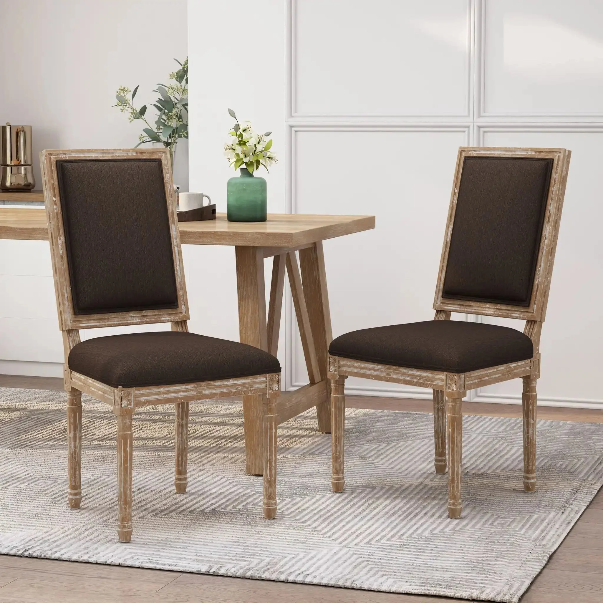 French Country Style Dining Chair With Upholstered Seating And Fluted Legs - Image 36