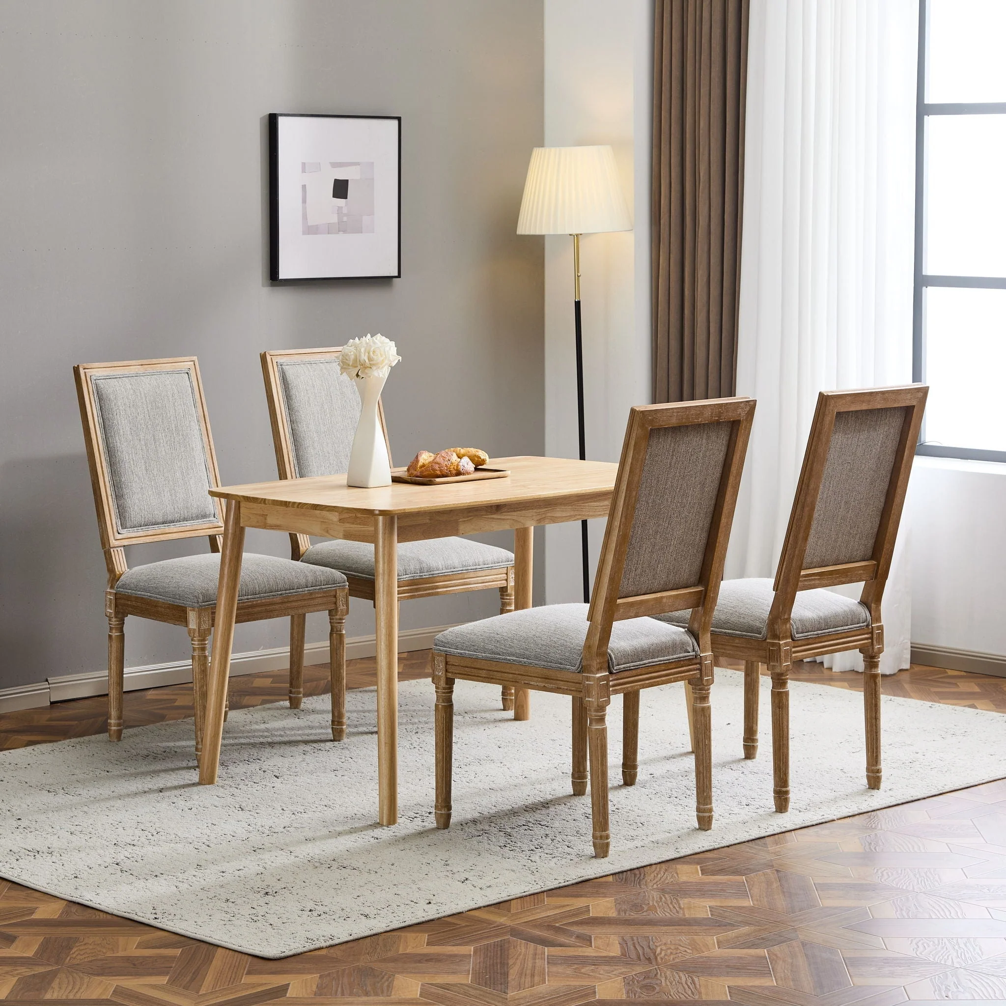 French Country Style Dining Chair With Upholstered Seating And Fluted Legs - Image 37