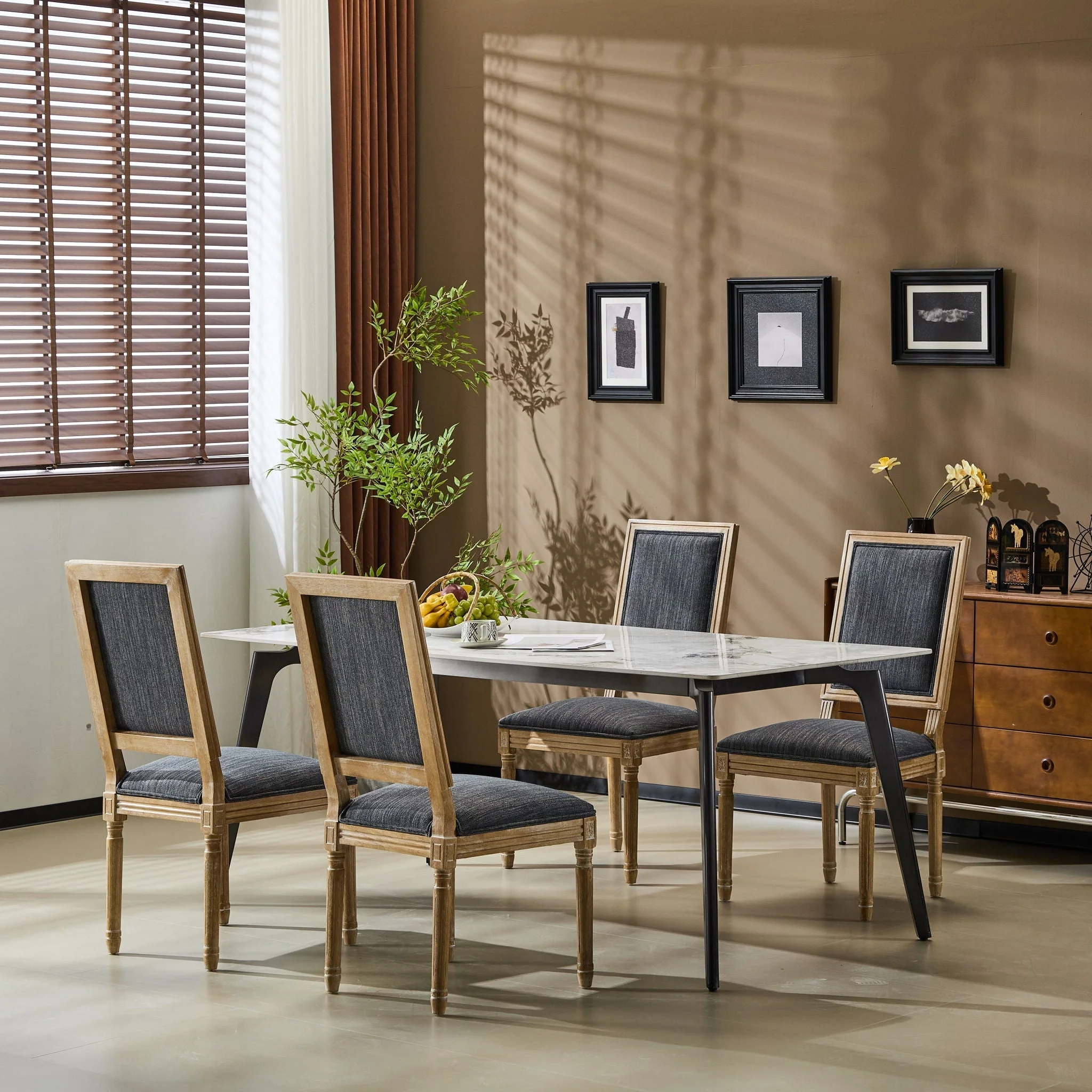 French Country Style Dining Chair With Upholstered Seating And Fluted Legs - Image 38