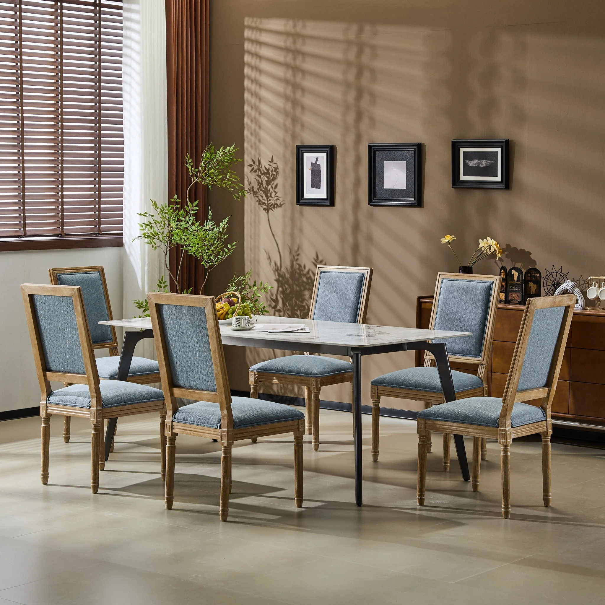 French Country Style Dining Chair With Upholstered Seating And Fluted Legs - Image 40