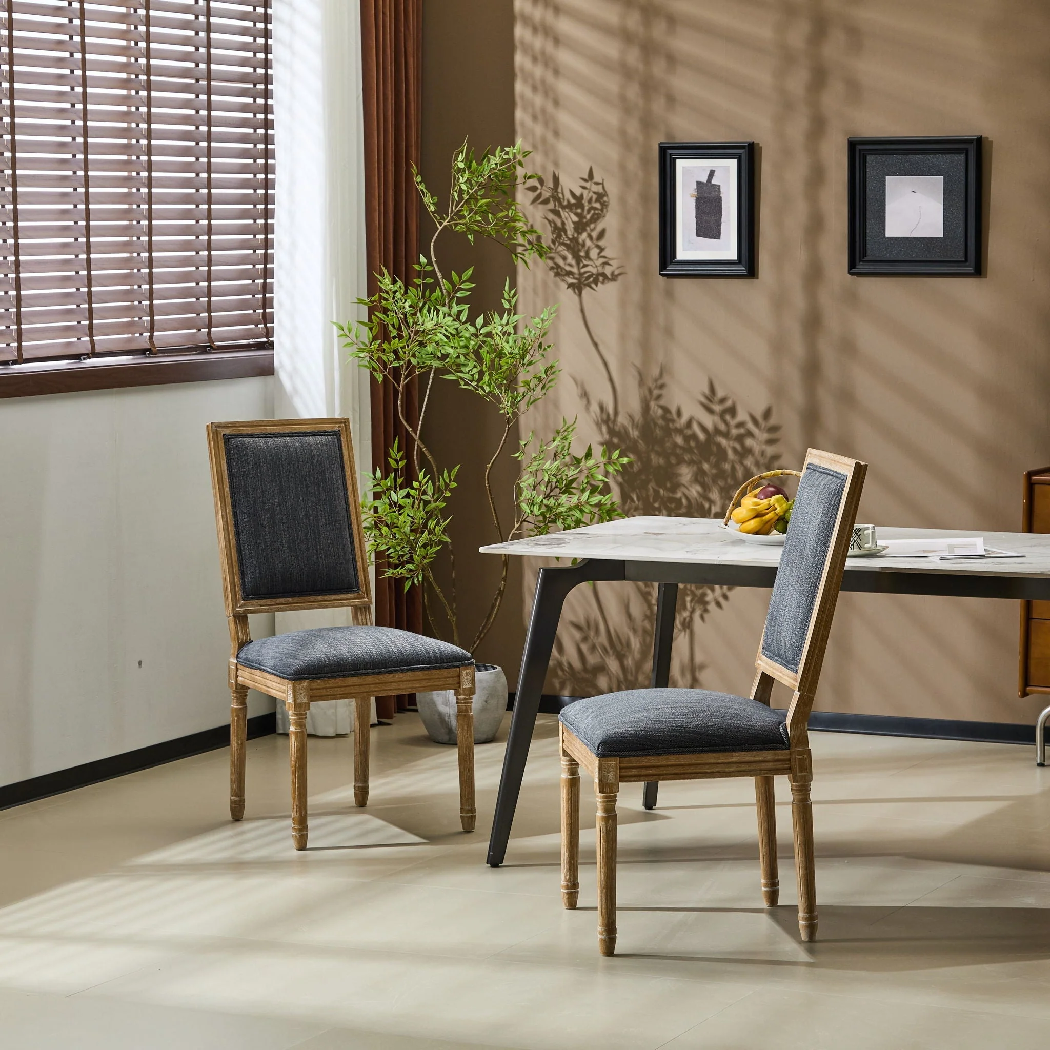 French Country Style Dining Chair With Upholstered Seating And Fluted Legs - Image 41