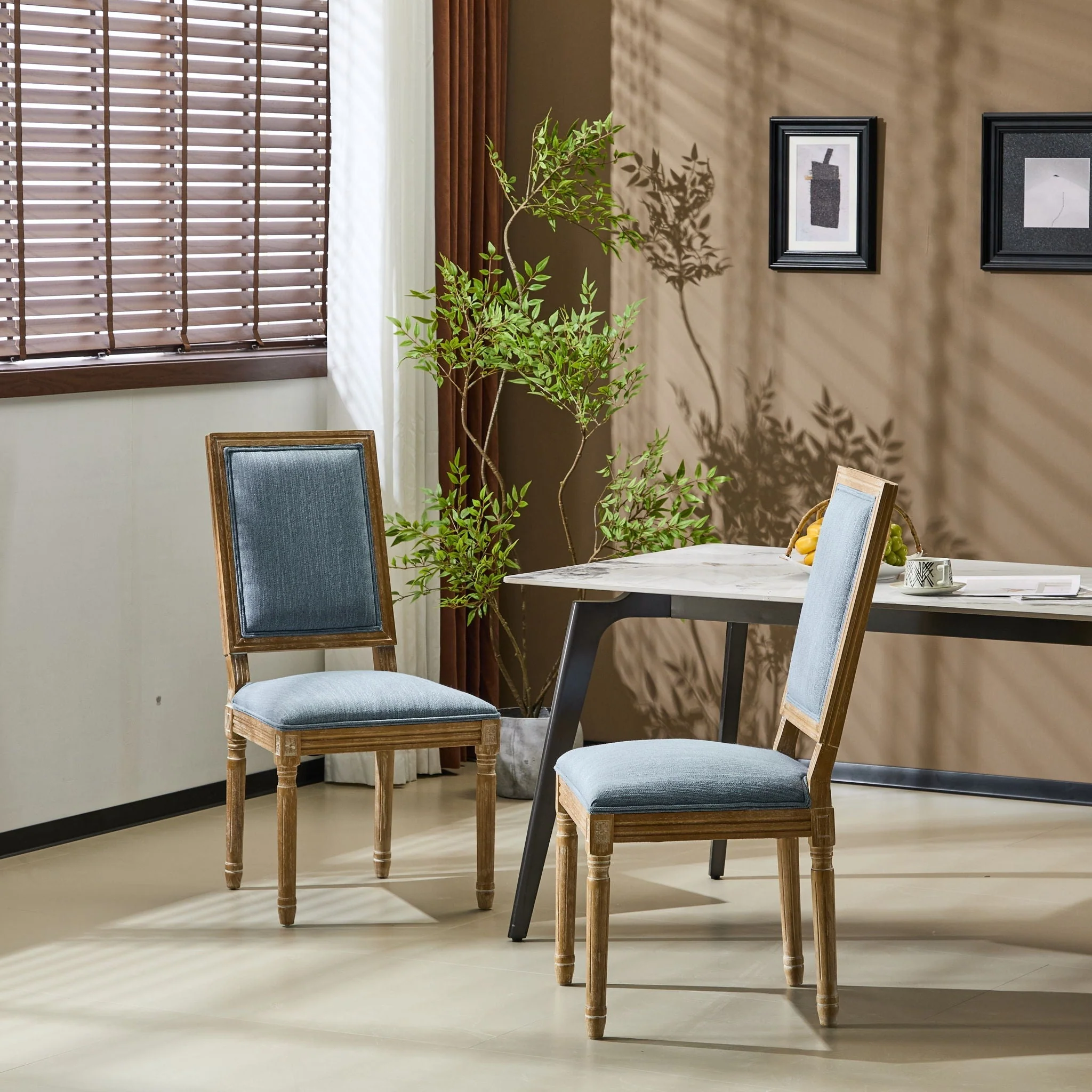 French Country Style Dining Chair With Upholstered Seating And Fluted Legs - Image 42