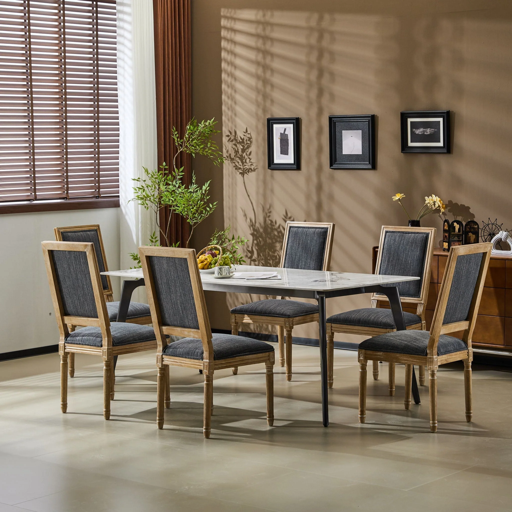 French Country Style Dining Chair With Upholstered Seating And Fluted Legs - Image 44