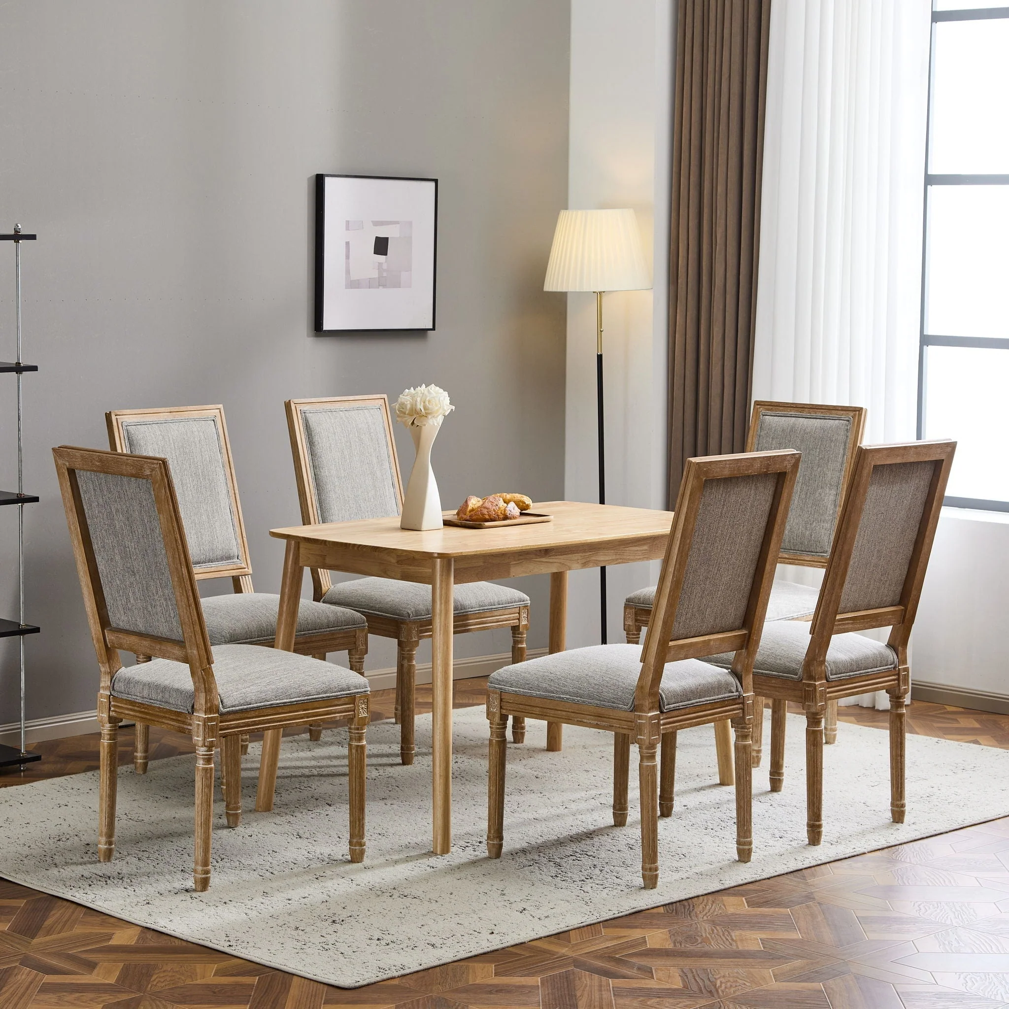 French Country Style Dining Chair With Upholstered Seating And Fluted Legs - Image 46