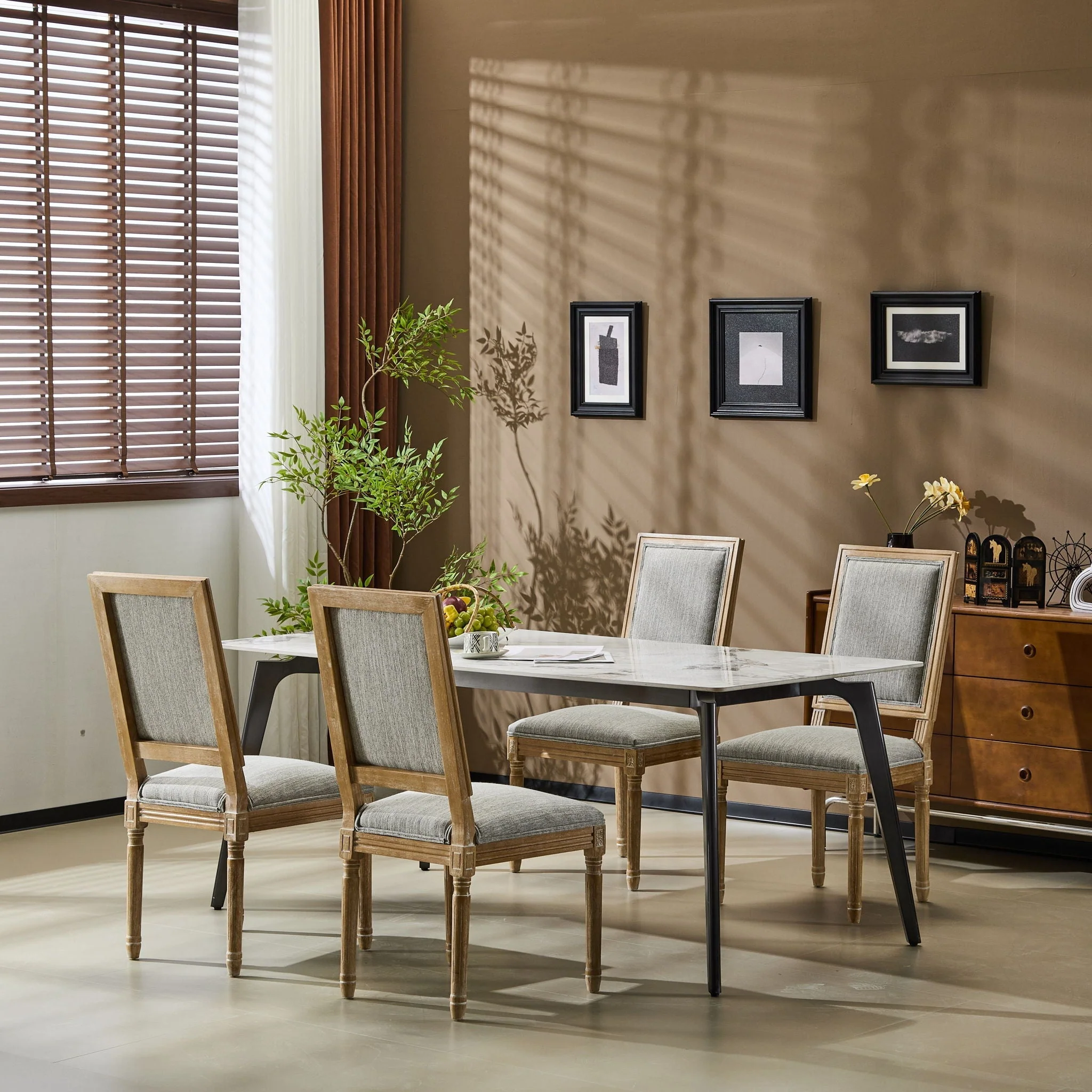 French Country Style Dining Chair With Upholstered Seating And Fluted Legs - Image 47