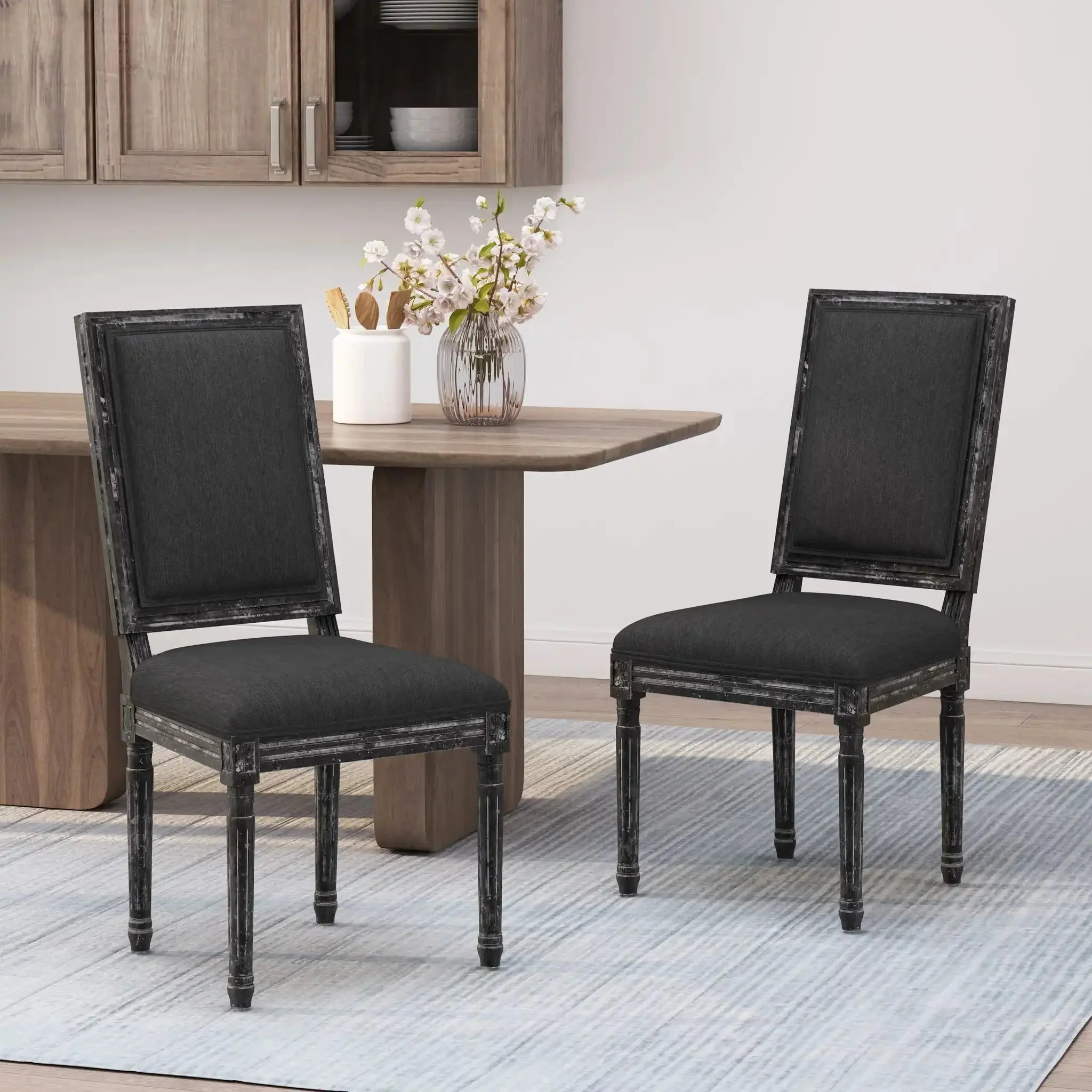 French Country Style Dining Chair With Upholstered Seating And Fluted Legs - Image 51