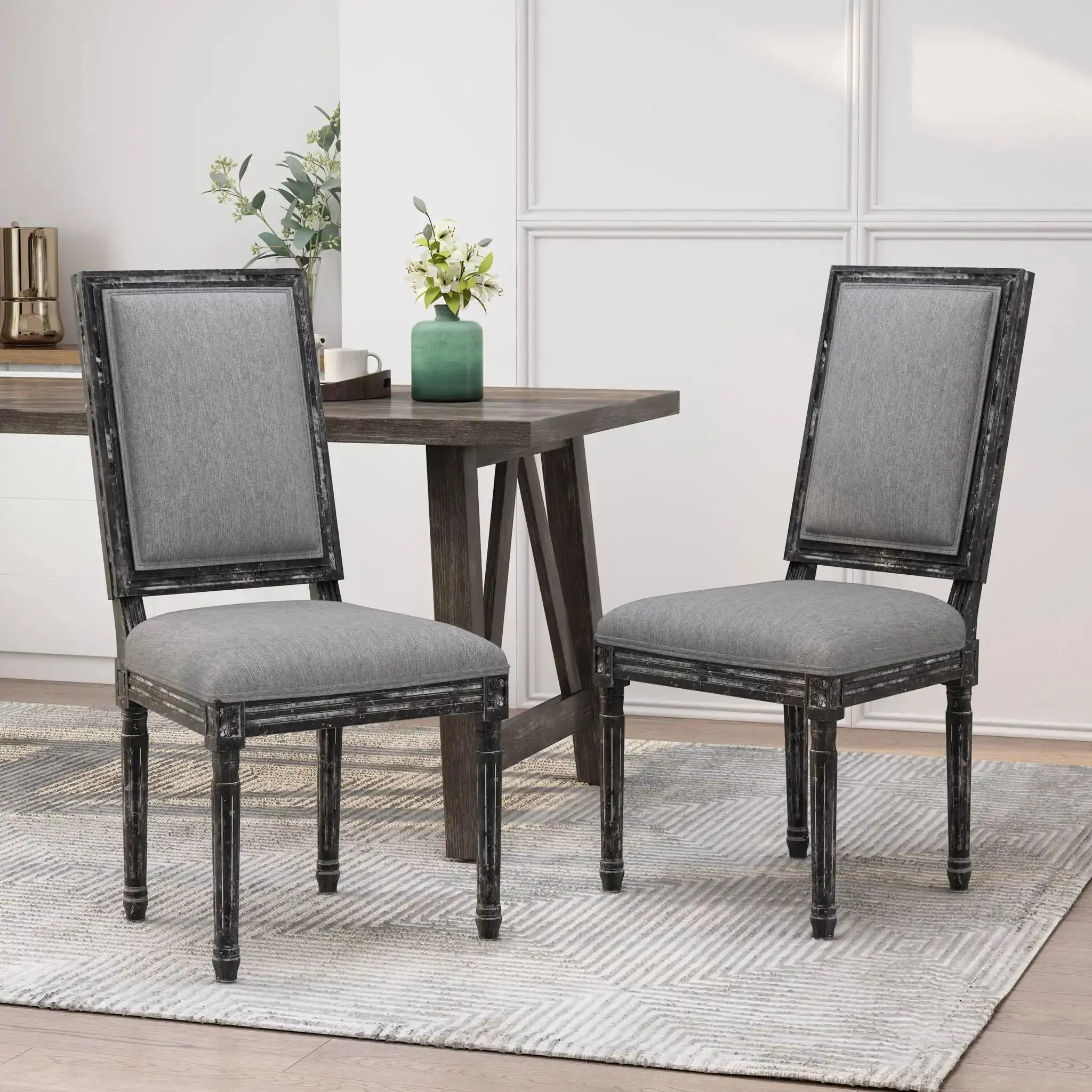 French Country Style Dining Chair With Upholstered Seating And Fluted Legs - Image 52