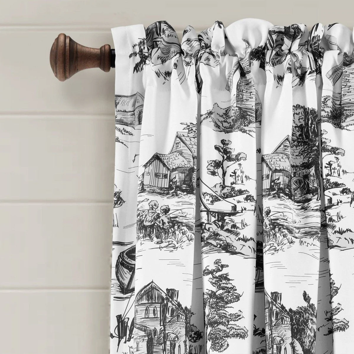 French Country Toile Room Darkening Window Curtain Set - Image 3