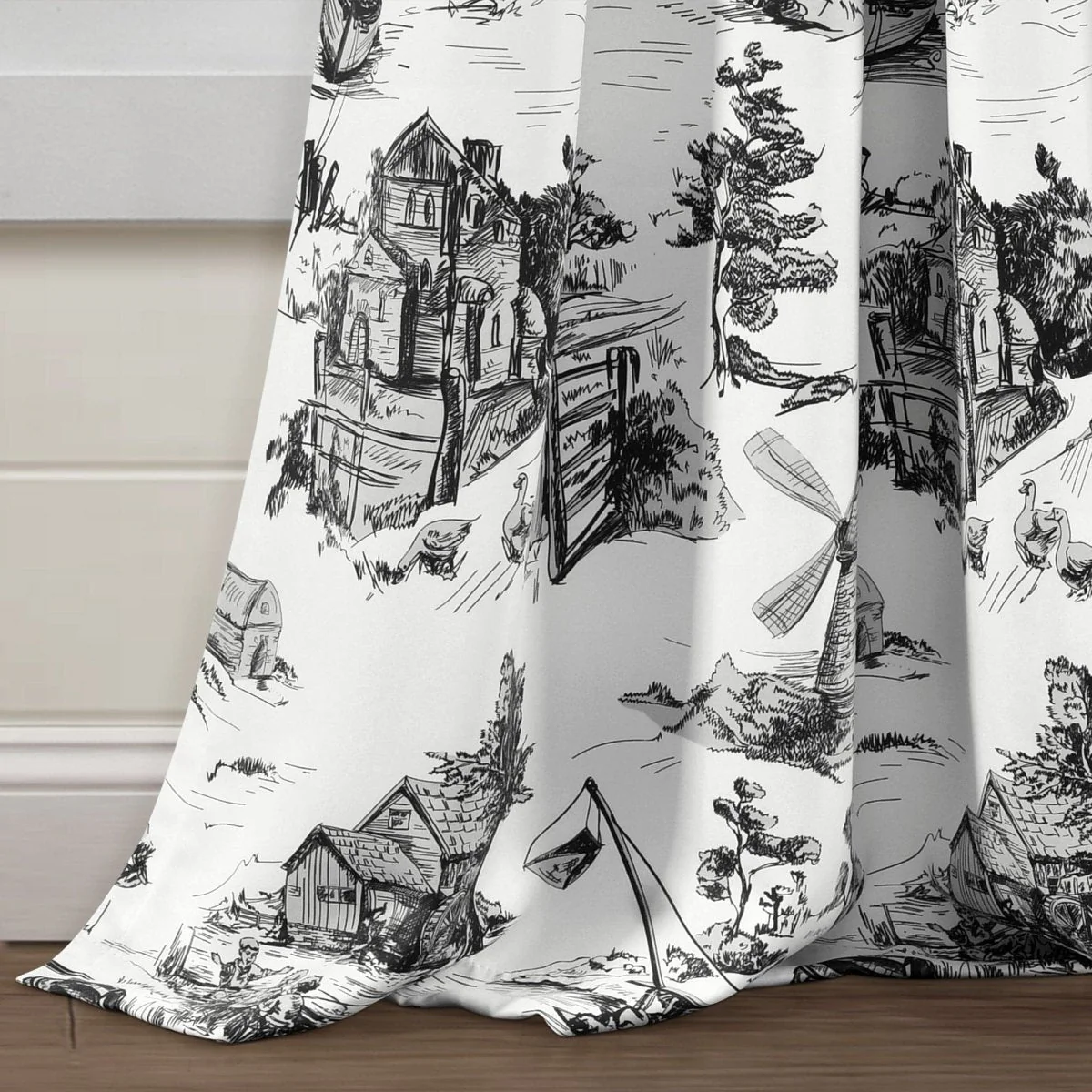 French Country Toile Room Darkening Window Curtain Set - Image 4