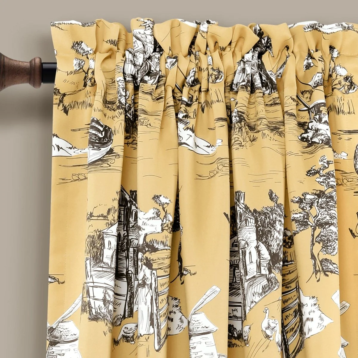 French Country Toile Room Darkening Window Curtain Set - Image 5