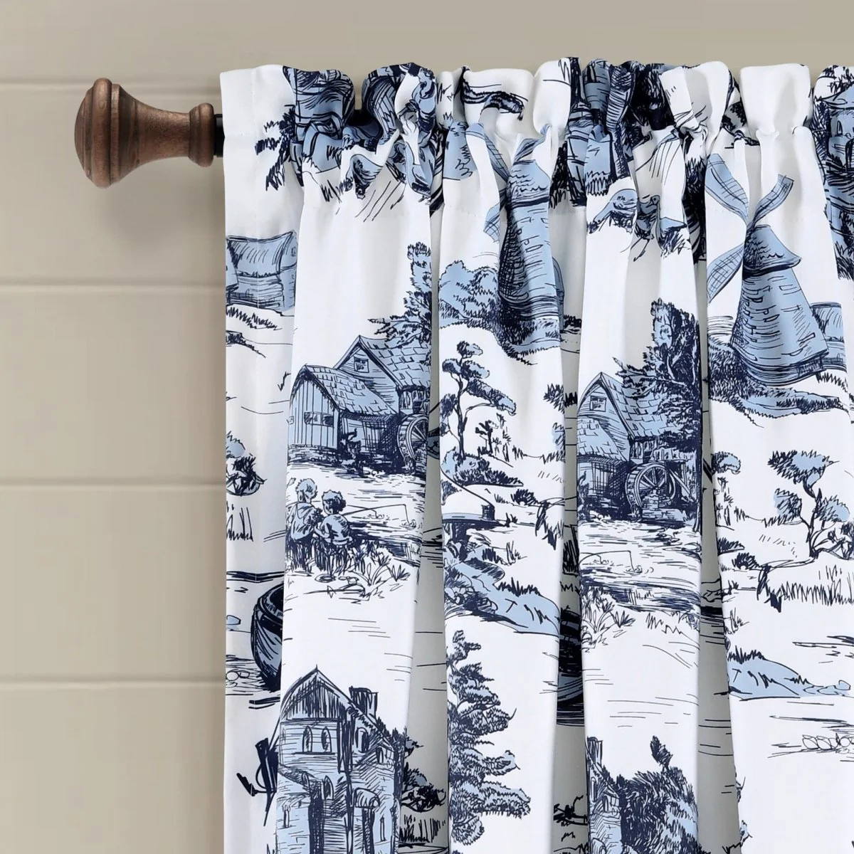 French Country Toile Room Darkening Window Curtain Set - Image 8