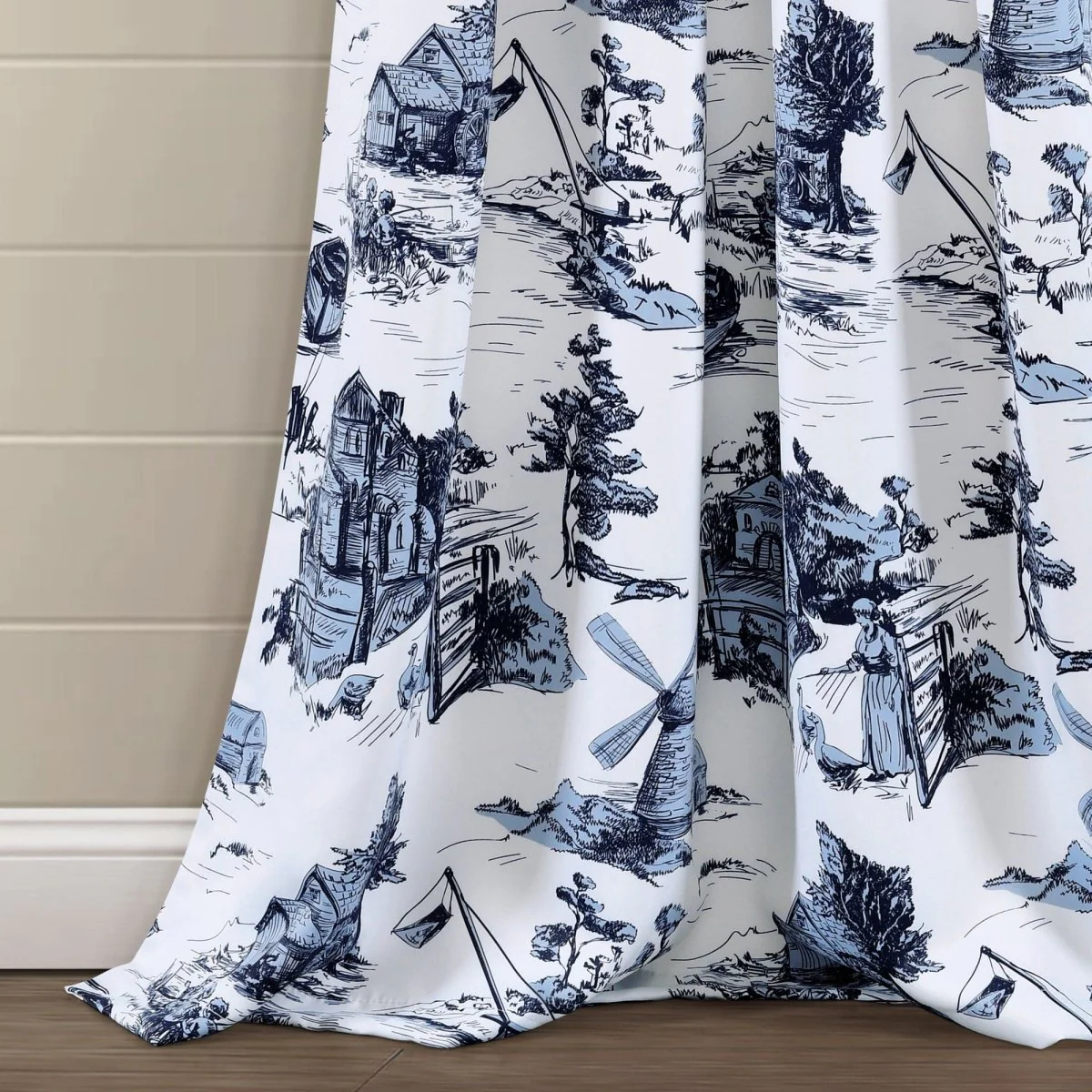 French Country Toile Room Darkening Window Curtain Set - Image 9