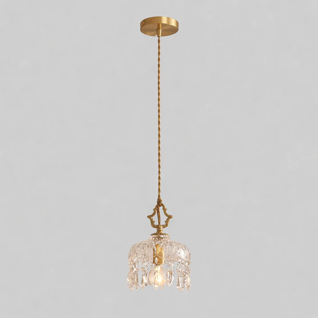 French Retro Glass Pendant Light LED Hanging Lamp Bedroom Bar Restaurant Decor - Image 12