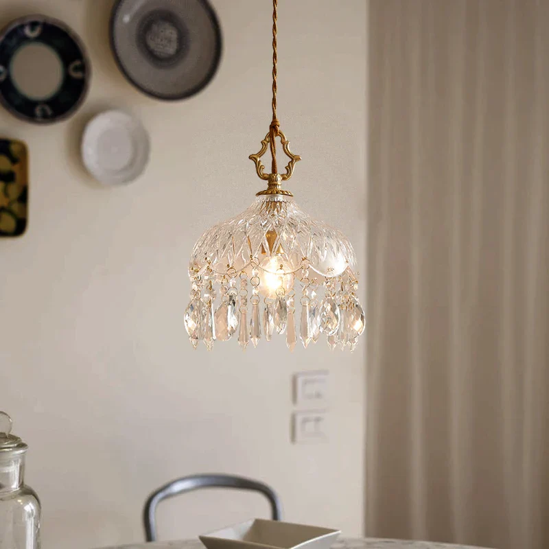 French Retro Glass Pendant Light LED Hanging Lamp Bedroom Bar Restaurant Decor - Image 2
