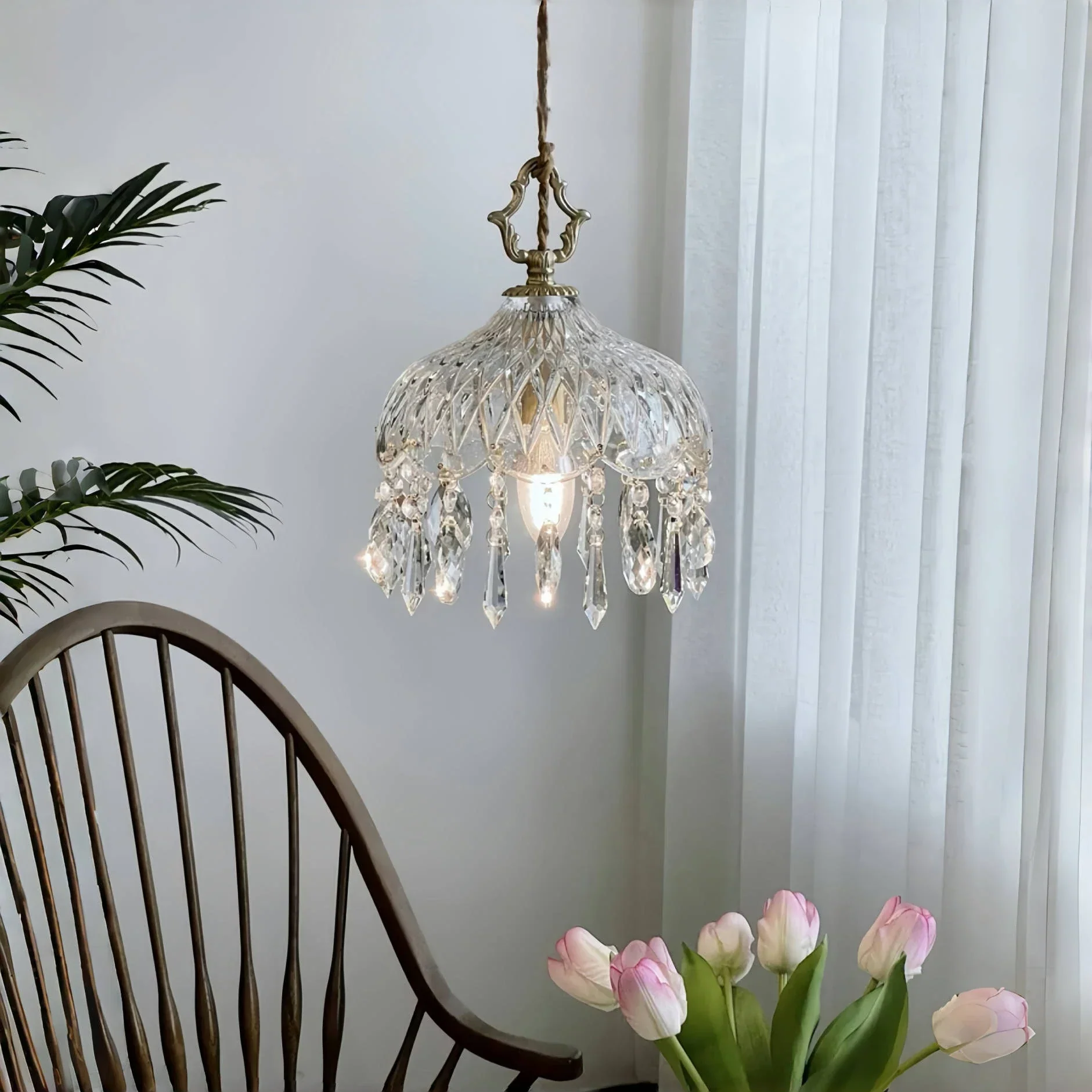 French Retro Glass Pendant Light LED Hanging Lamp Bedroom Bar Restaurant Decor - Image 3