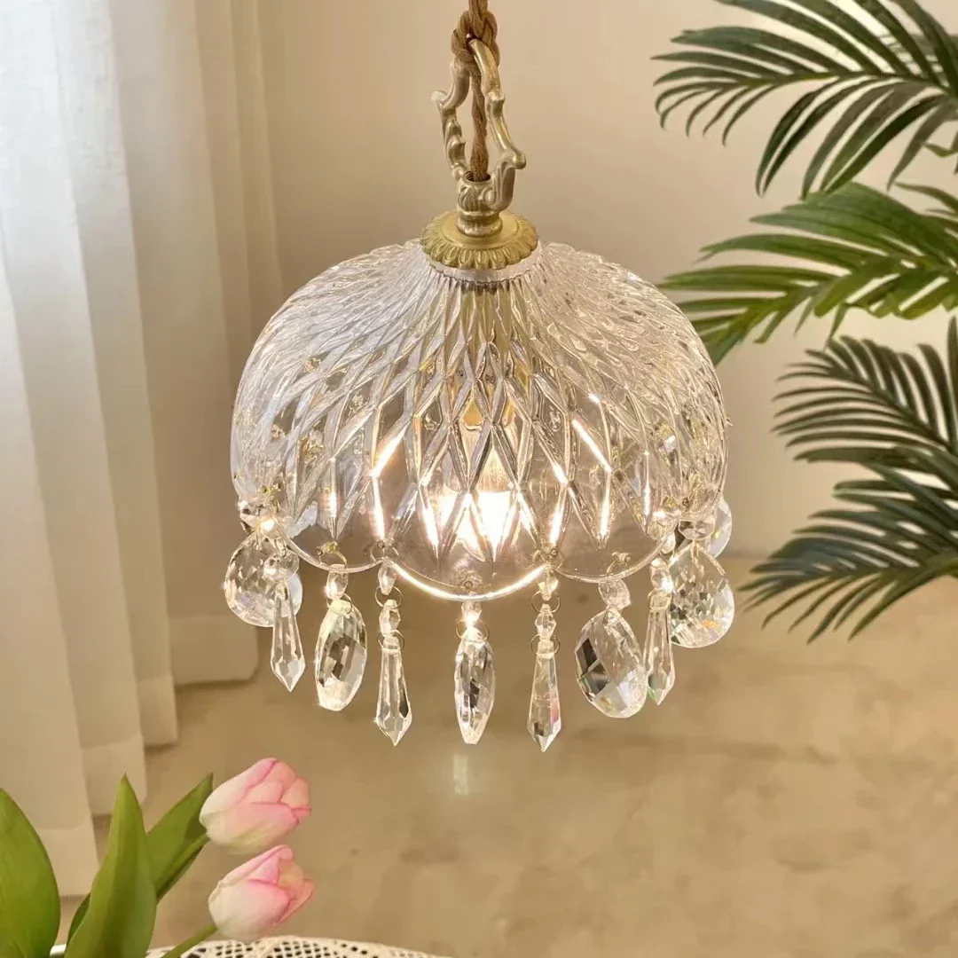 French Retro Glass Pendant Light LED Hanging Lamp Bedroom Bar Restaurant Decor - Image 5