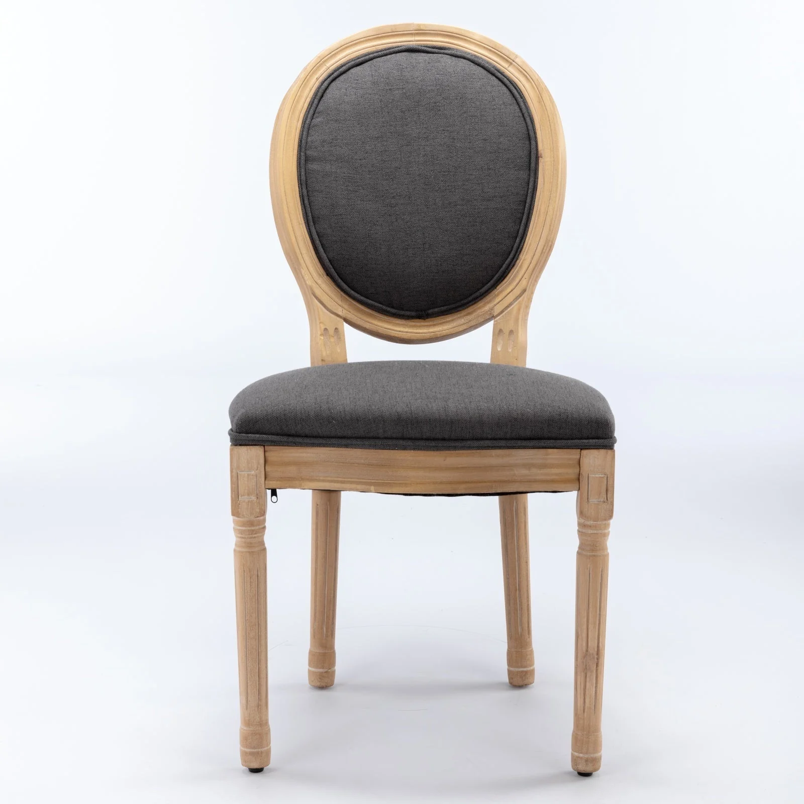French Style Solid Wood Frame Antique Linen Dining Chair, Set of 2