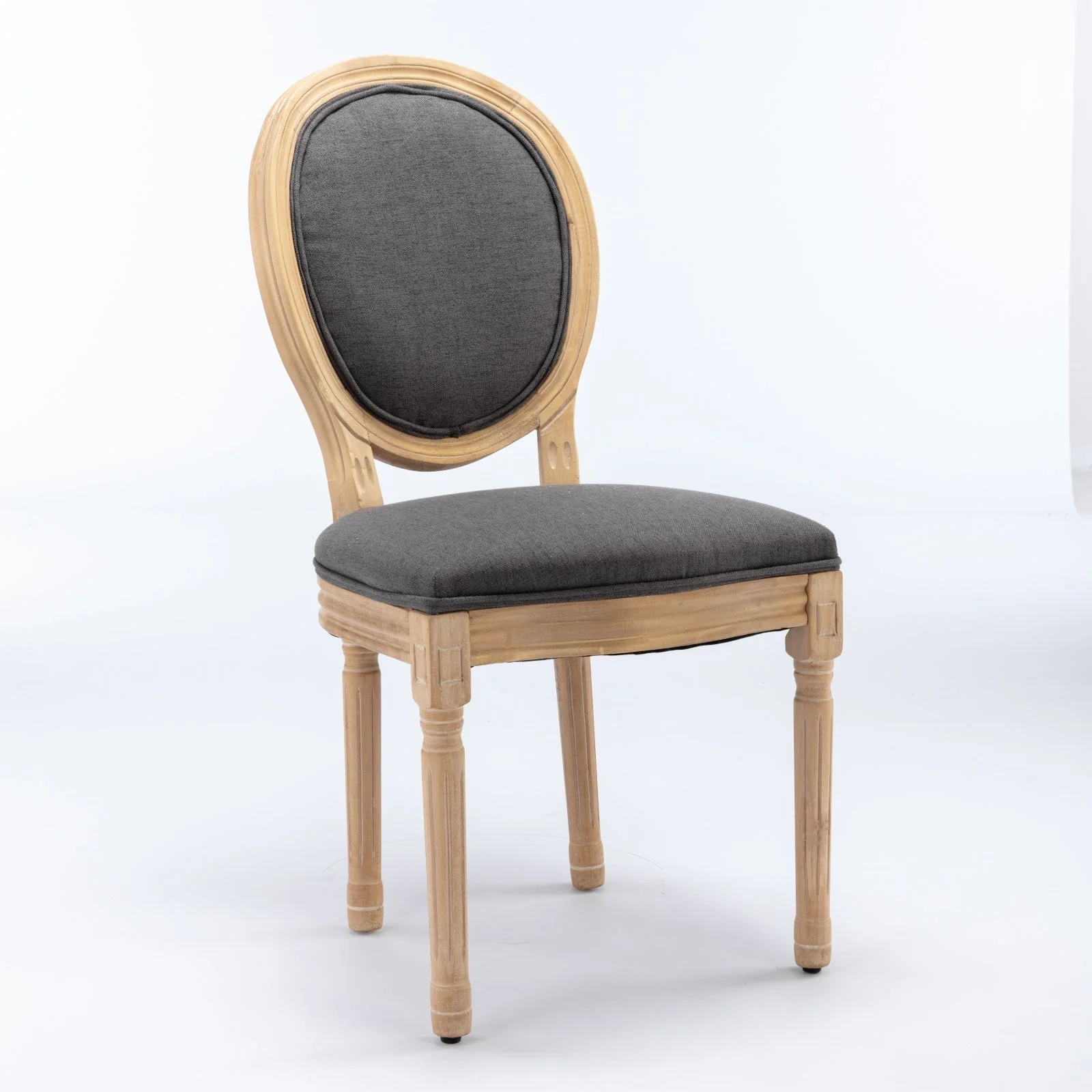 French Style Solid Wood Frame Antique Linen Dining Chair, Set of 2 - Image 3