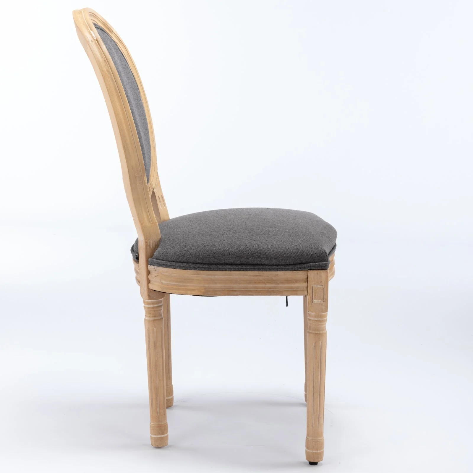 French Style Solid Wood Frame Antique Linen Dining Chair, Set of 2 - Image 4