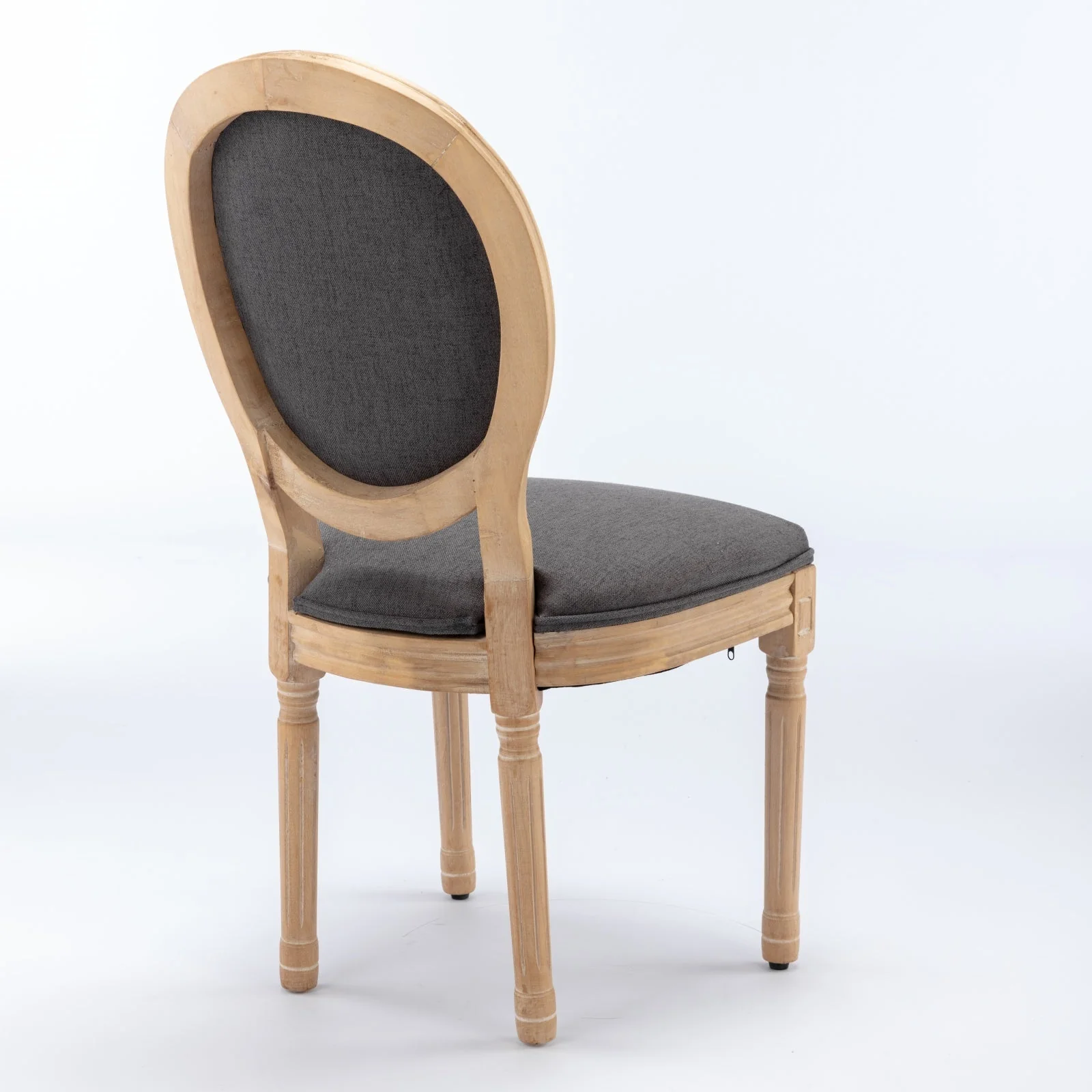 French Style Solid Wood Frame Antique Linen Dining Chair, Set of 2 - Image 5