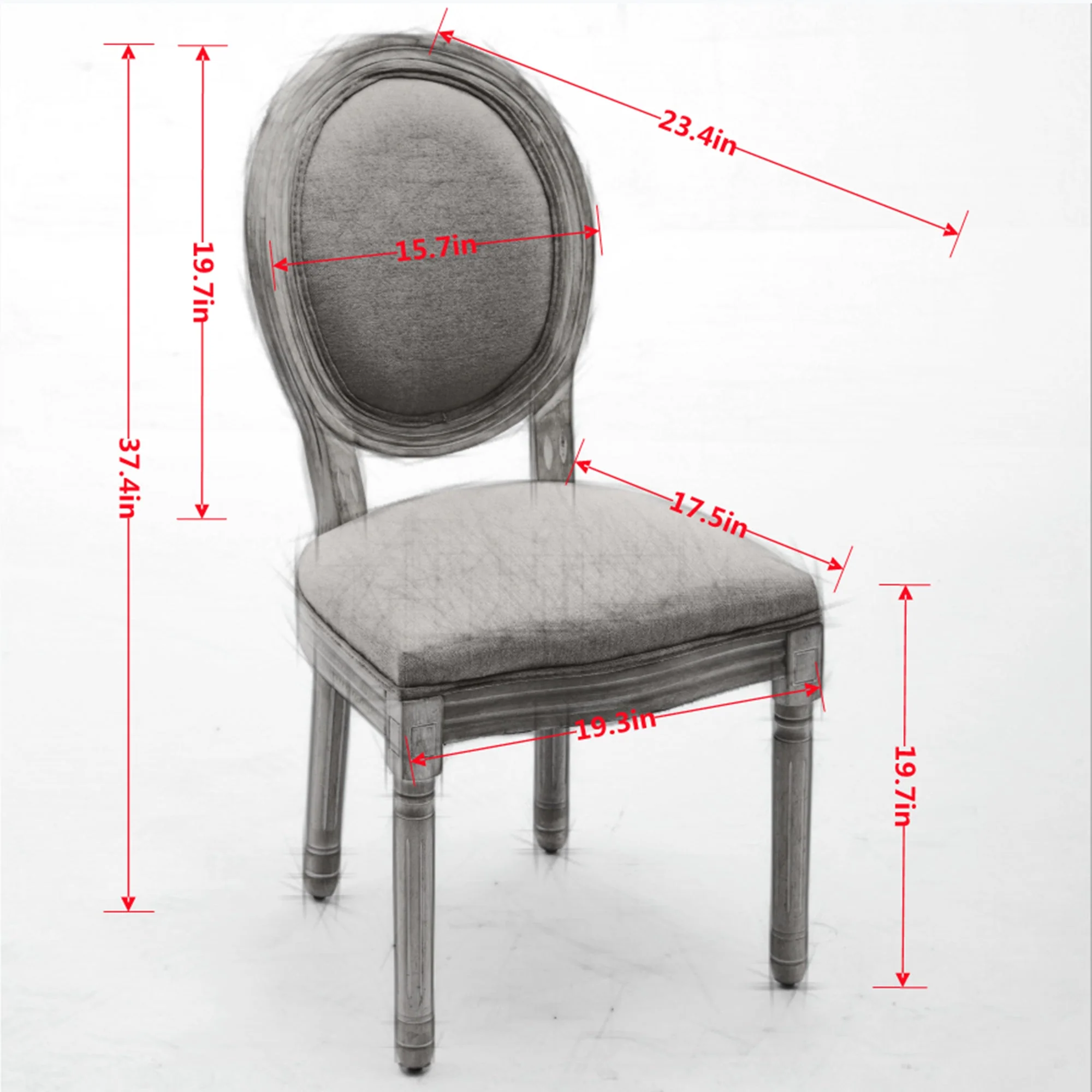 French Style Solid Wood Frame Antique Linen Dining Chair, Set of 2 - Image 7