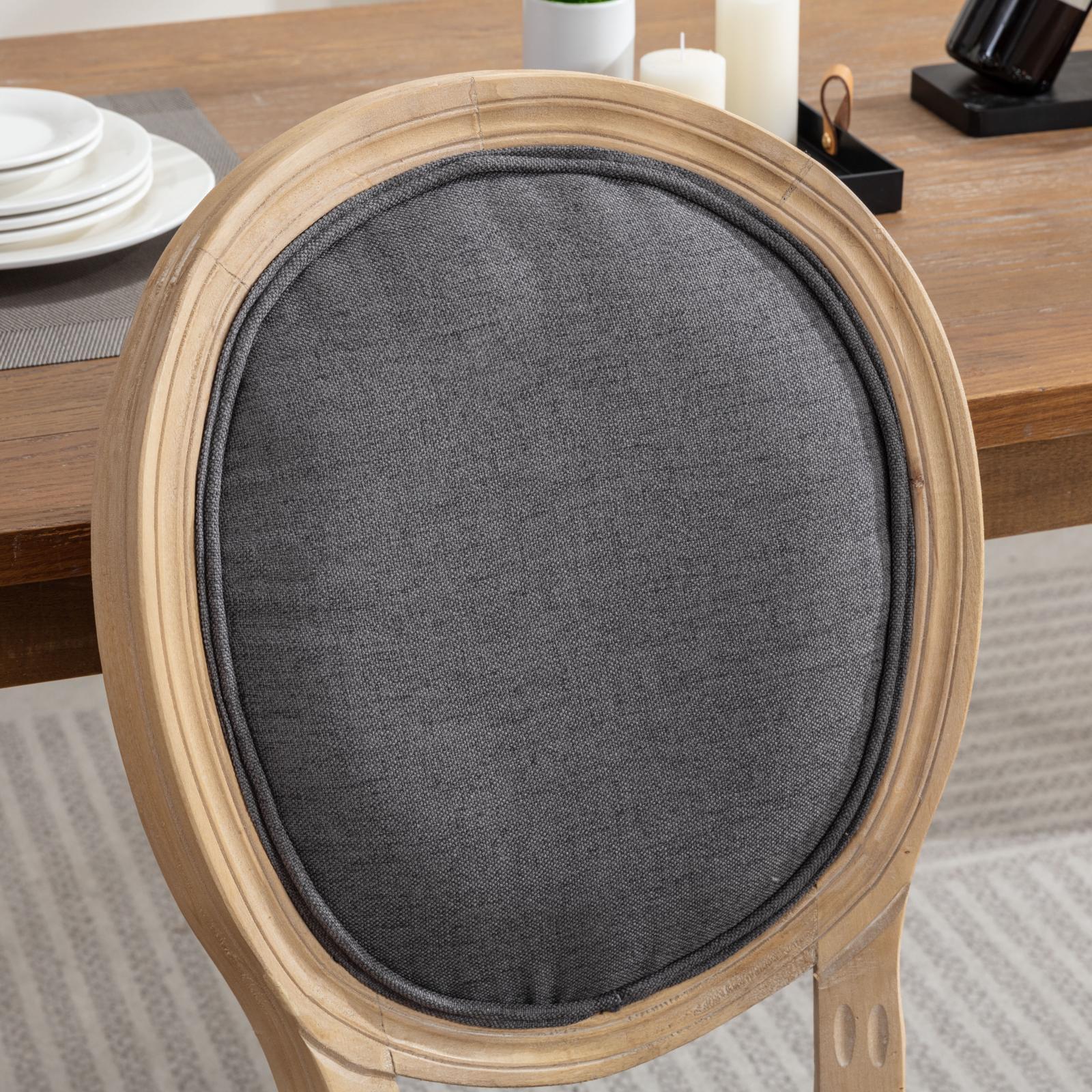 French Style Solid Wood Frame Antique Linen Dining Chair, Set of 2 - Image 8