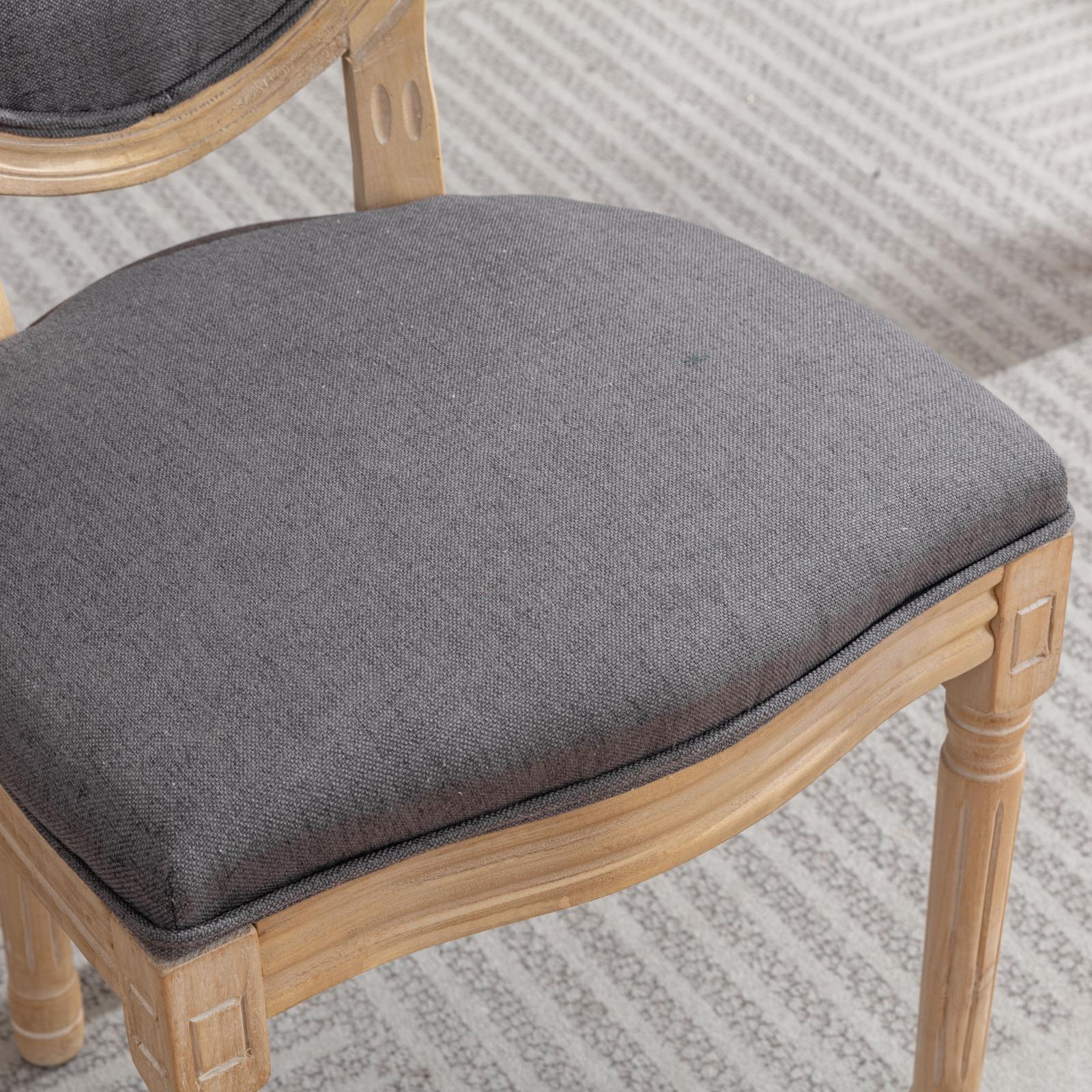 French Style Solid Wood Frame Antique Linen Dining Chair, Set of 2 - Image 9