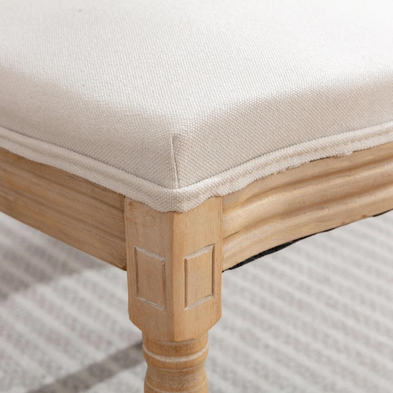 French Style Solid Wood Frame Linen Back Dining Chair Set of 2 - Image 10