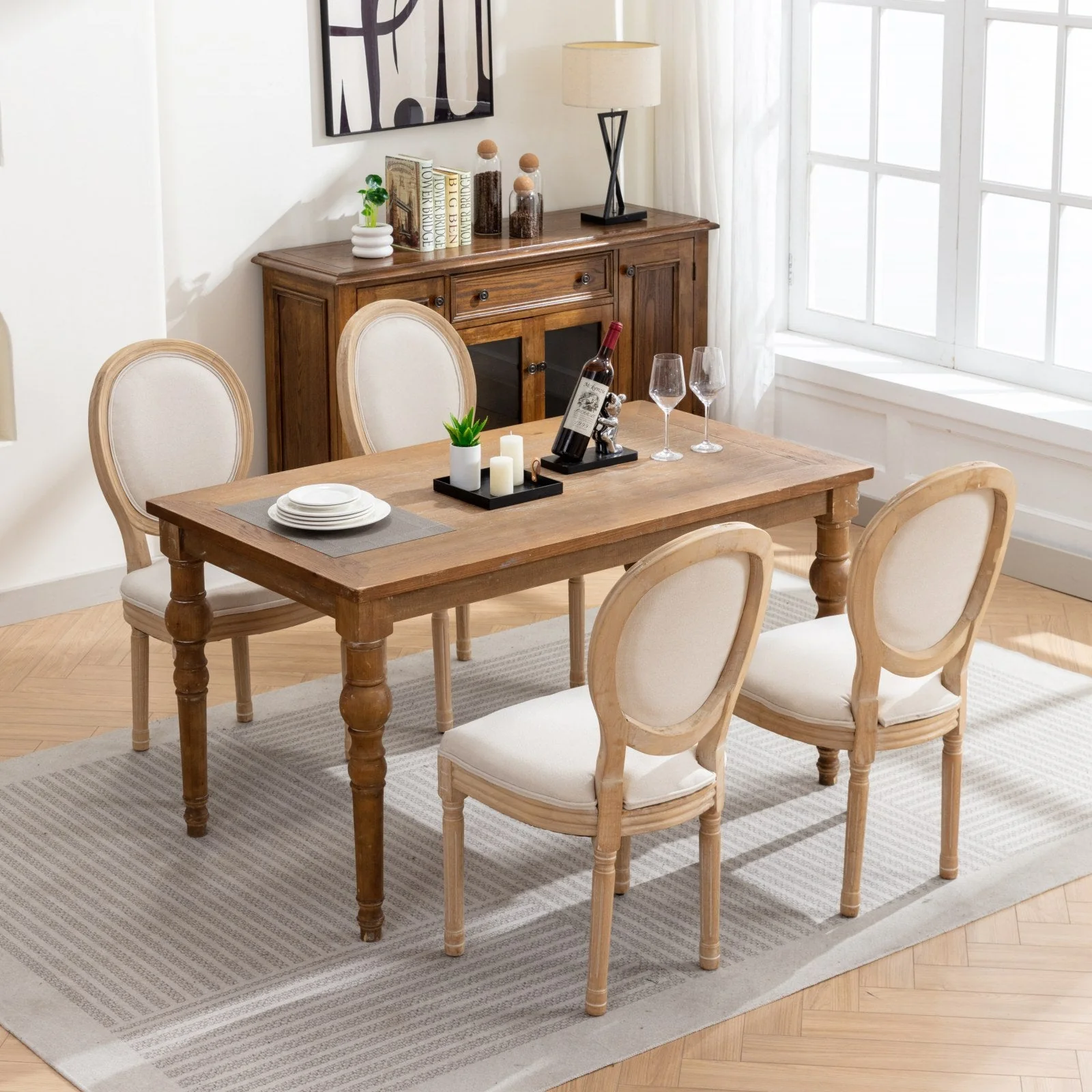 French Style Solid Wood Frame Linen Back Dining Chair Set of 2 - Image 15