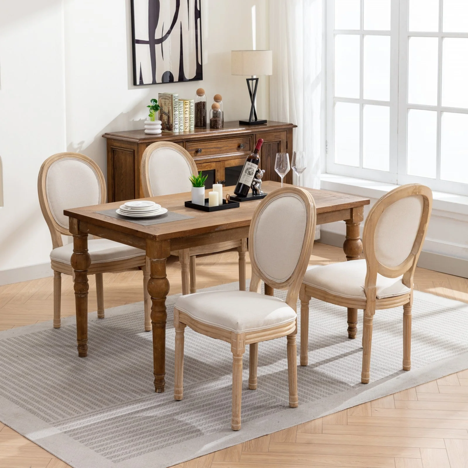 French Style Solid Wood Frame Linen Back Dining Chair Set of 2 - Image 16