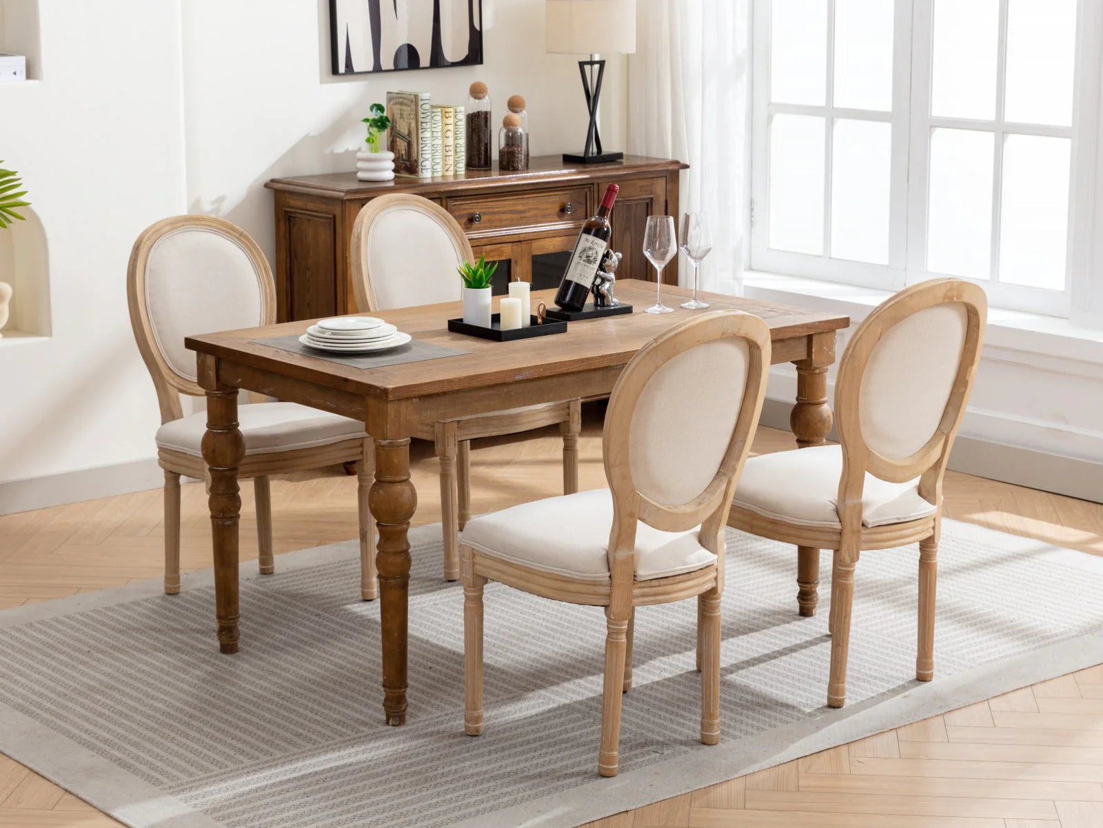French Style Solid Wood Frame Linen Back Dining Chair Set of 2 - Image 17