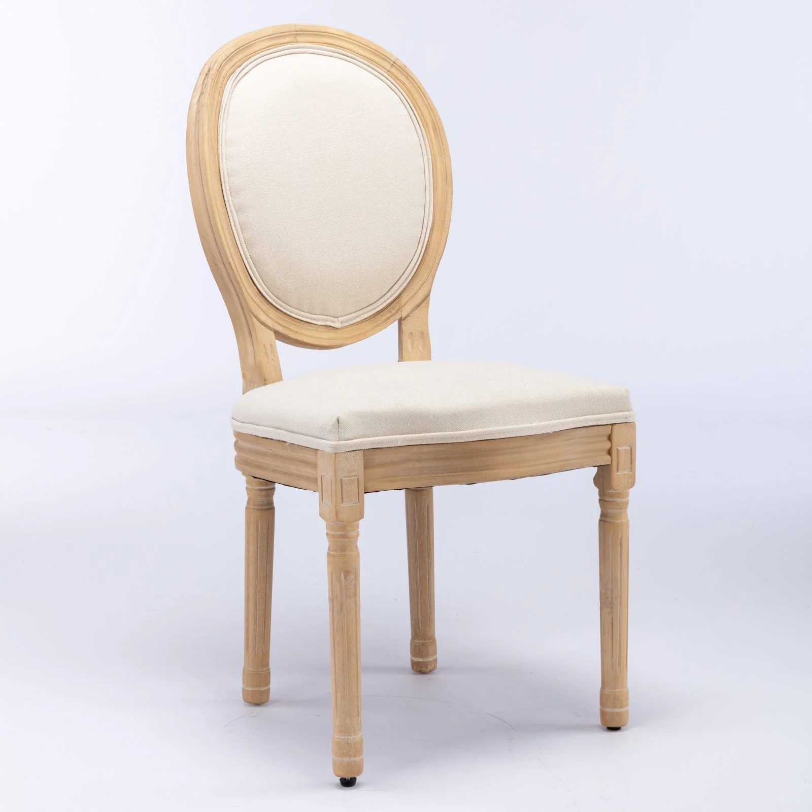 French Style Solid Wood Frame Linen Back Dining Chair Set of 2 - Image 3